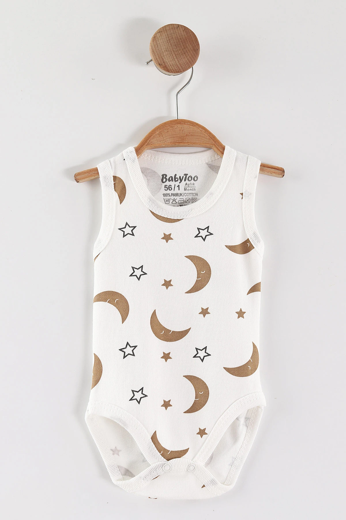 Ekru (0-9 Ay) Ay Yıldız  Desenli   Sıfır Kol Bebek Çıtçıtlı Badi 463000