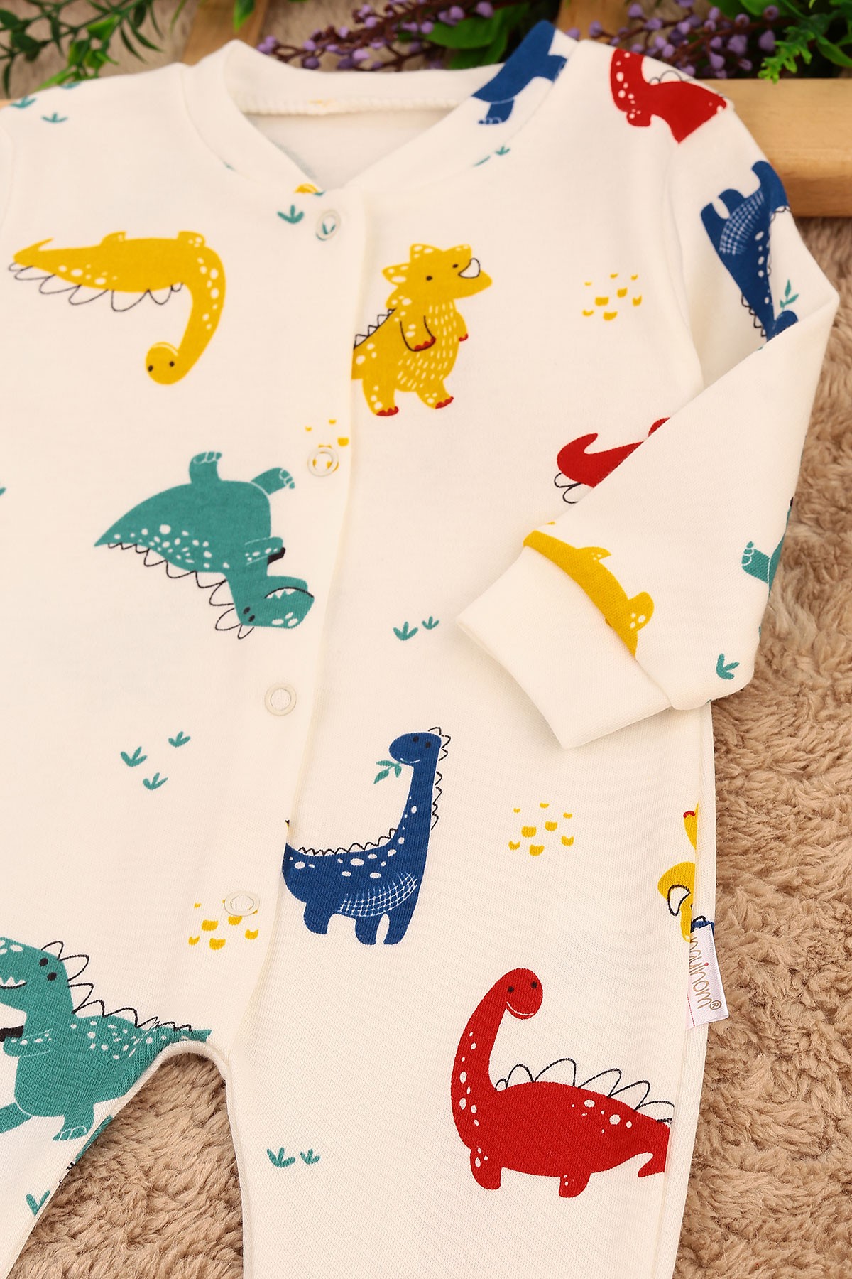 Ekru (0-9 Ay) Dinazor Baskılı Erkek Bebe Tulum 161388