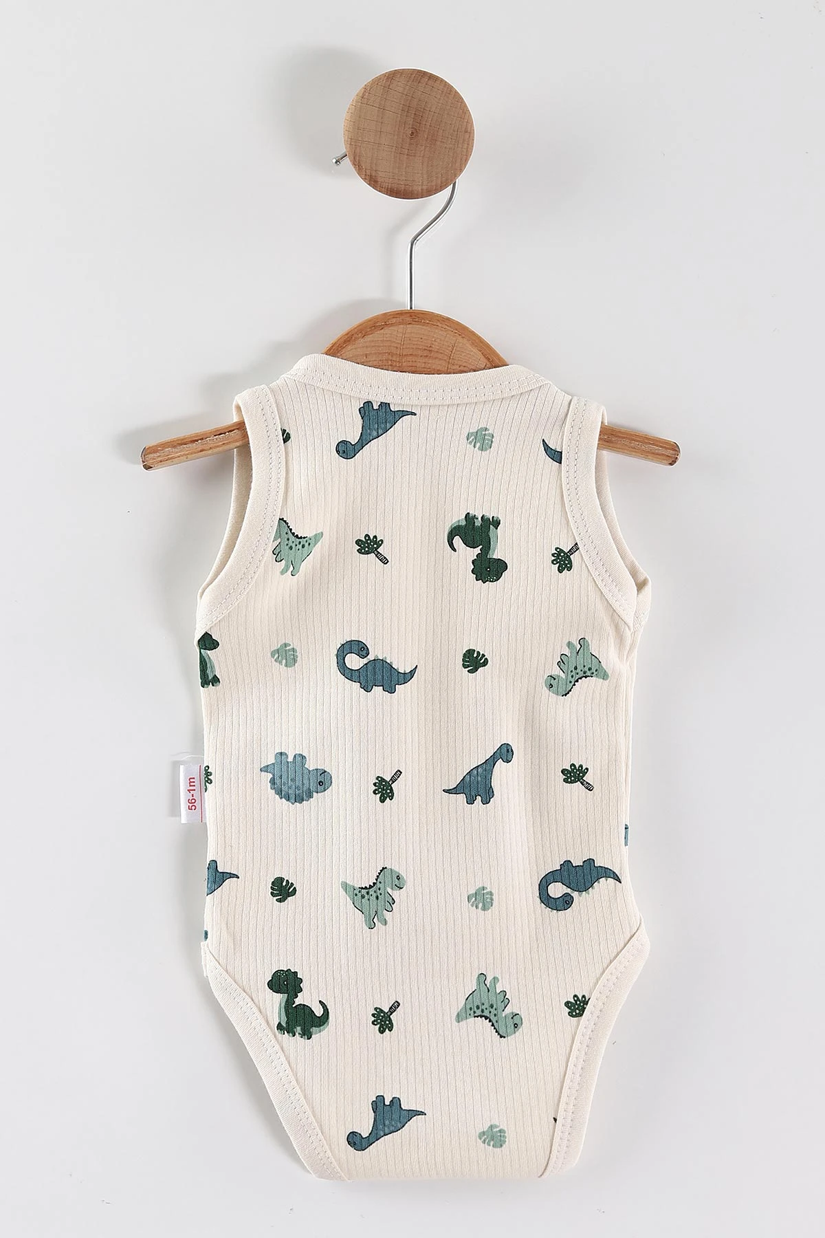 Ekru (0-9 Ay) Dino Baskılı    Unisex Bebek Çıtçıtlı Badi 441452