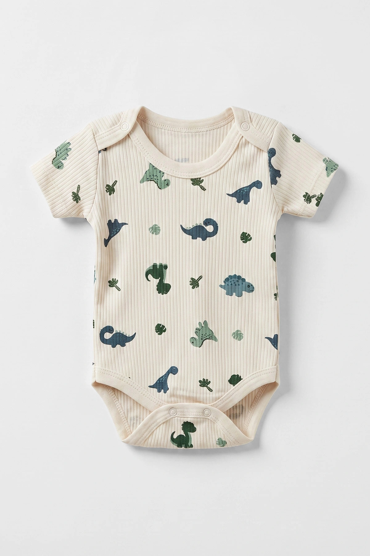 Ekru (0-9 Ay )  Dinozor  Baskılı Kısa Kol  Bebek & Çocuk Çıtçıtlı Badi 480435