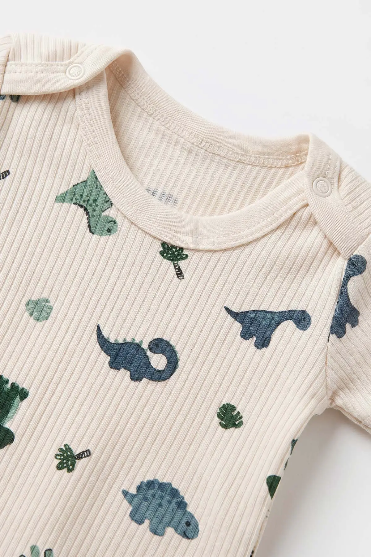 Ekru (0-9 Ay )  Dinozor  Baskılı Kısa Kol  Bebek & Çocuk Çıtçıtlı Badi 480435