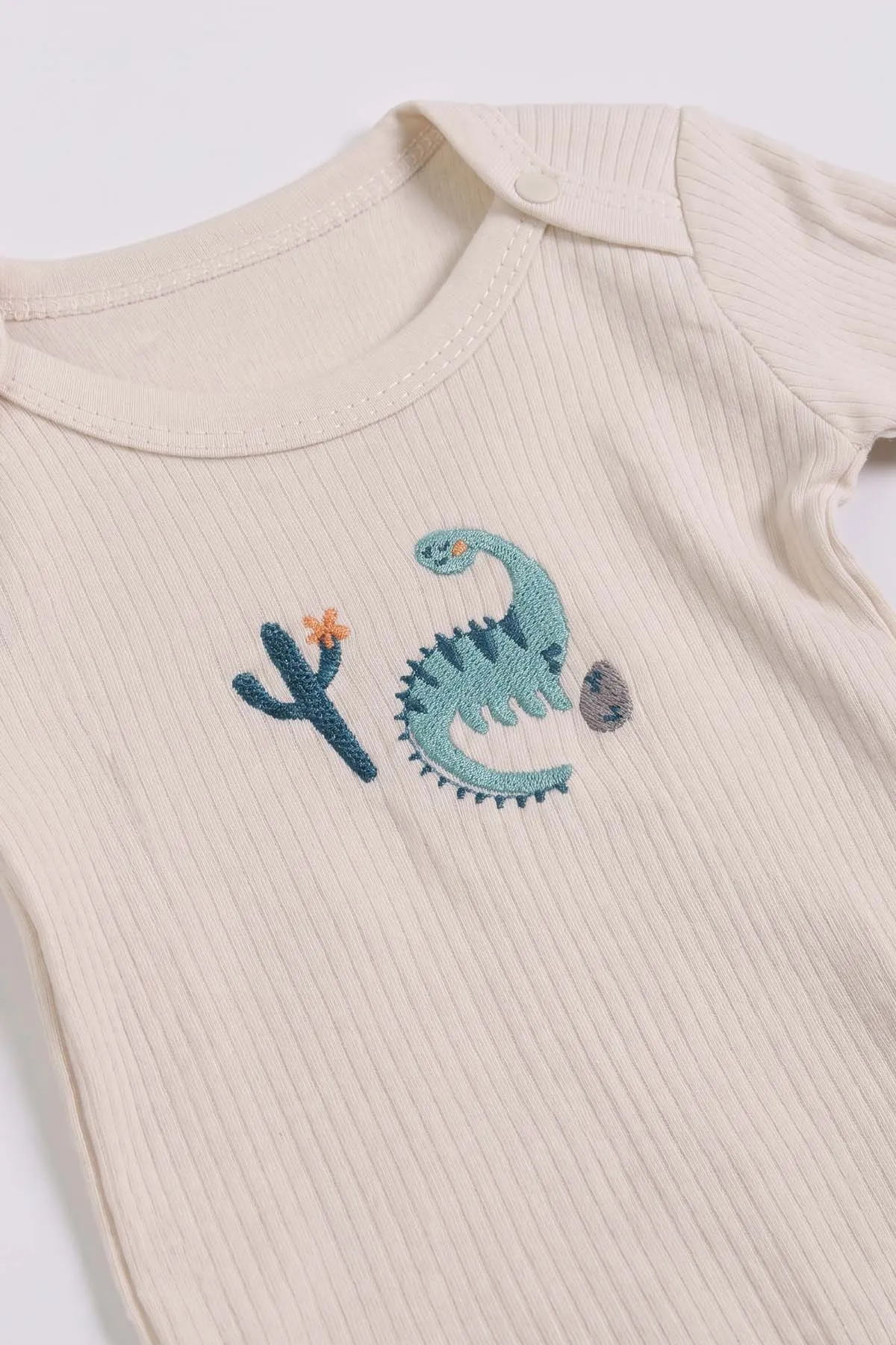 Ekru (0-9 Ay) Dinozor Nakışlı Raporlu Erkek Bebek Takım 480456