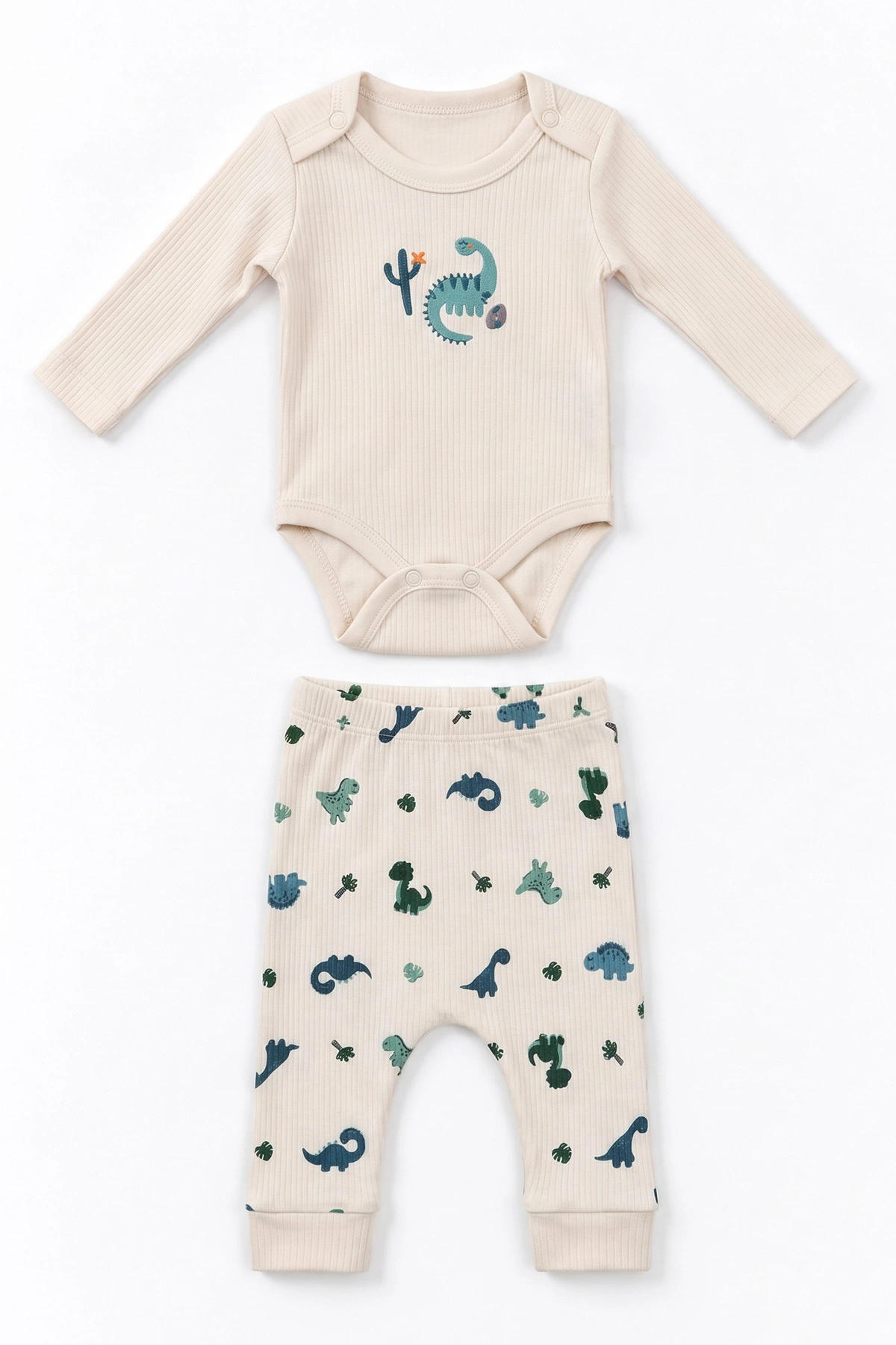Ekru (0-9 Ay) Dinozor Nakışlı Raporlu Erkek Bebek Takım 480456