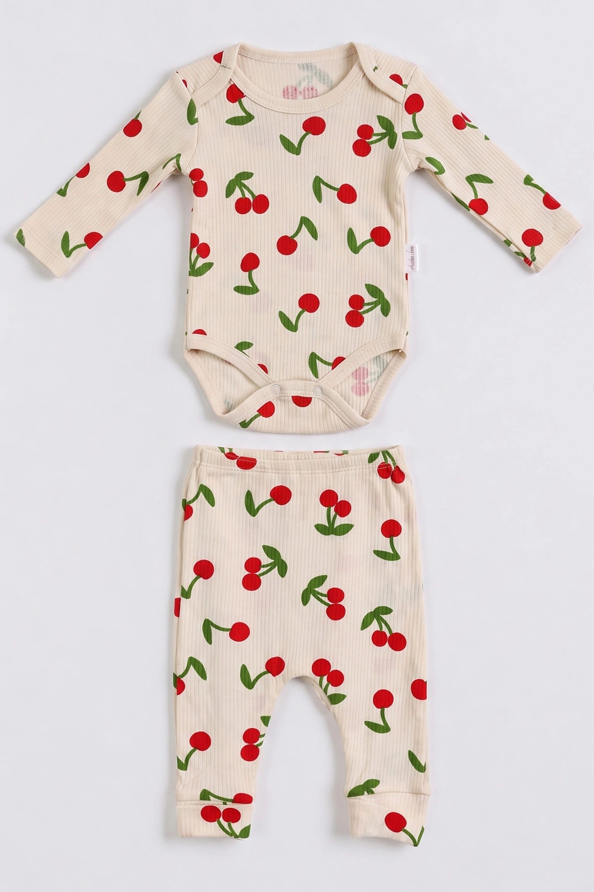 Ekru (0-9 Ay) Kiraz Baskılı Raporlu Kız Bebek Takım 480498