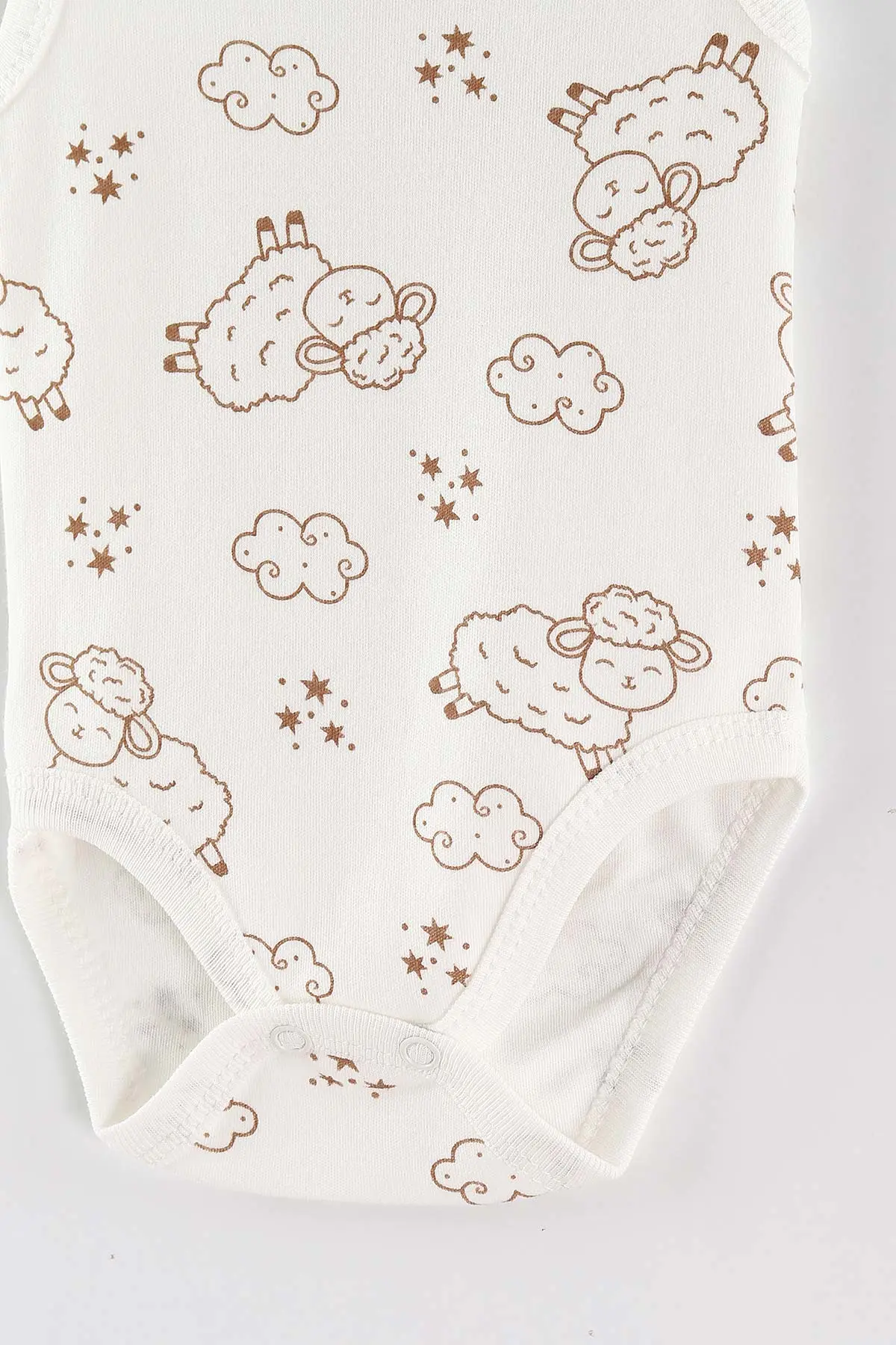 Ekru (0-9 Ay) Kuzu Desenli   Sıfır Kol Bebek Çıtçıtlı Badi 462994