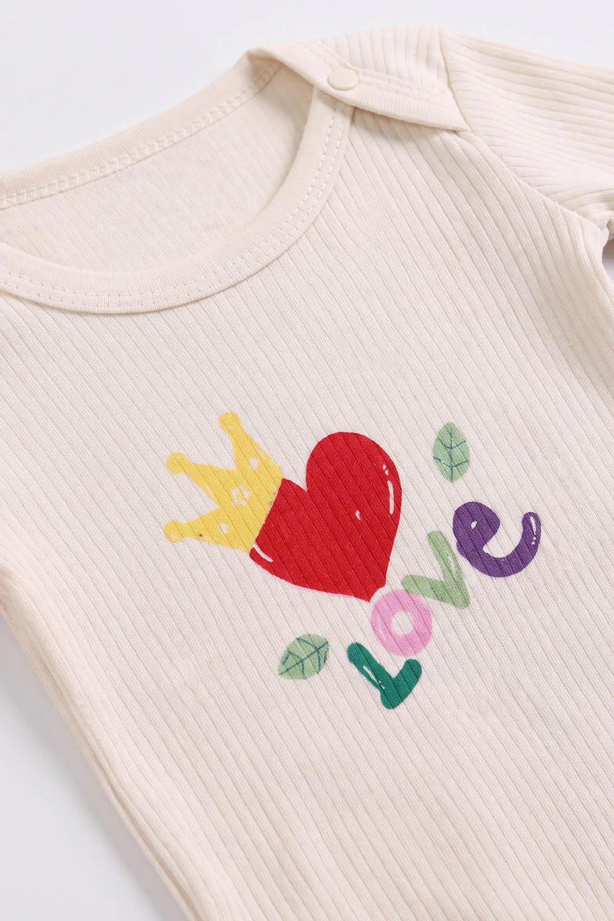 Ekru (0-9 Ay) Love Baskılı Kız Bebek Takım 480495