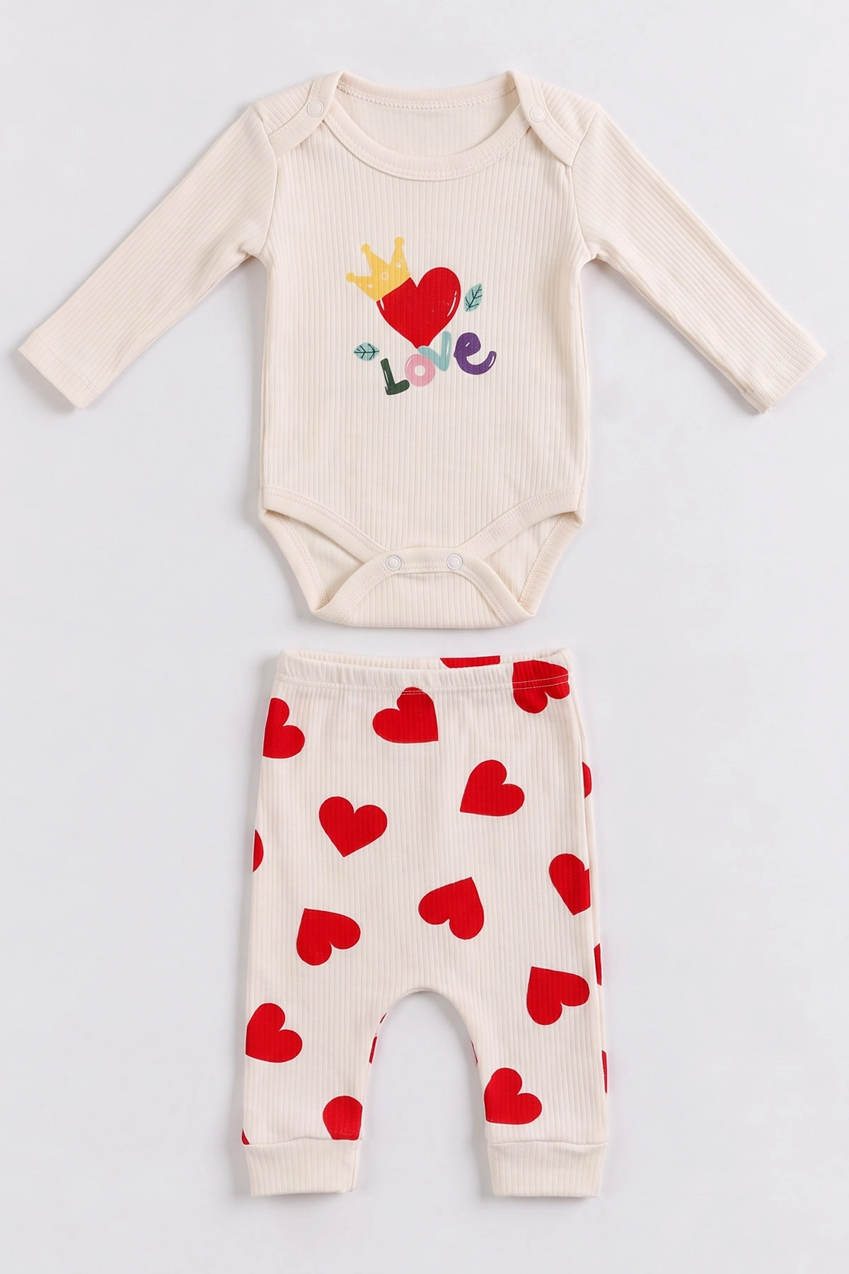 Ekru (0-9 Ay) Love Baskılı    Kız Bebek Takım 480495