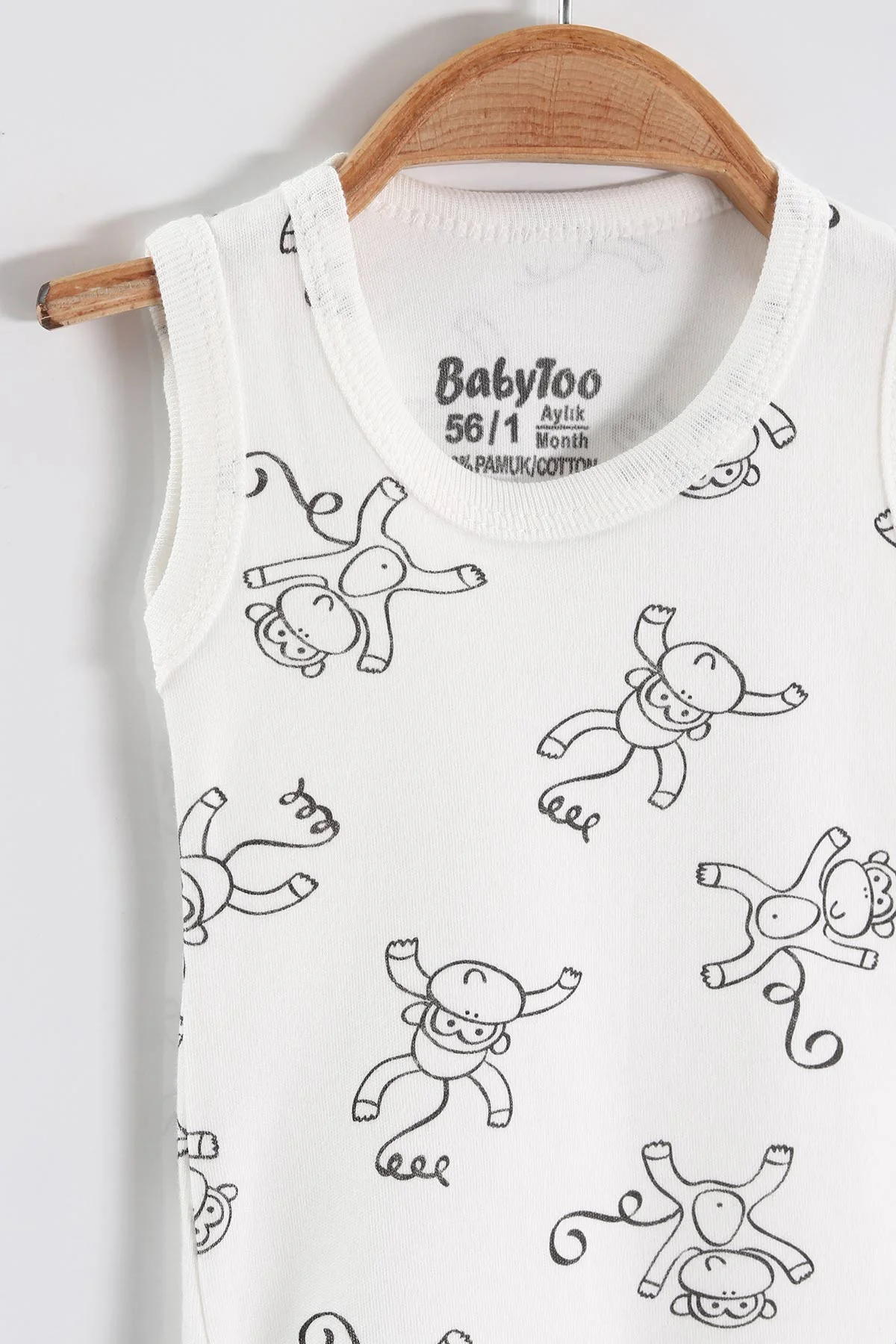 Ekru (0-9 Ay )Maymun   Desenli Bebek&Çocuk Çıtçıtlı Badi 457245