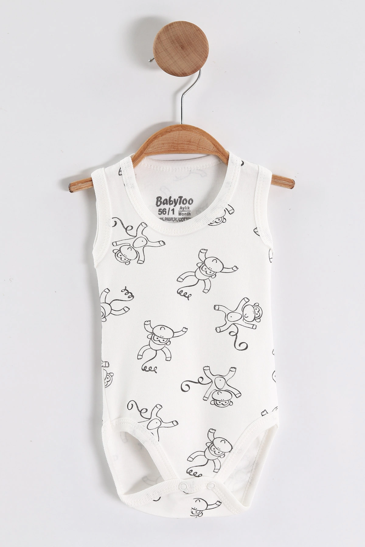 Ekru (0-9 Ay )Maymun   Desenli Bebek&Çocuk Çıtçıtlı Badi 457245