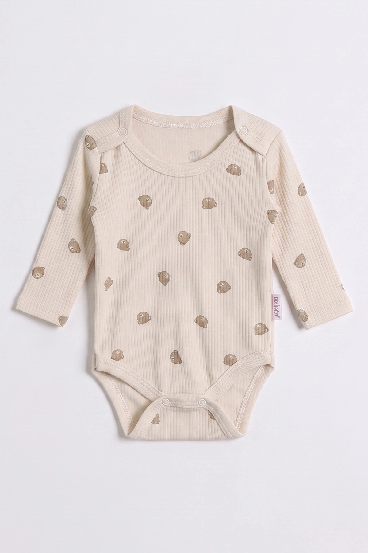 Ekru (0-9 Ay )Minik Ayıcık Desenli  Uzun Kollu    Bebek & Çocuk Çıtçıtlı Badi 480363