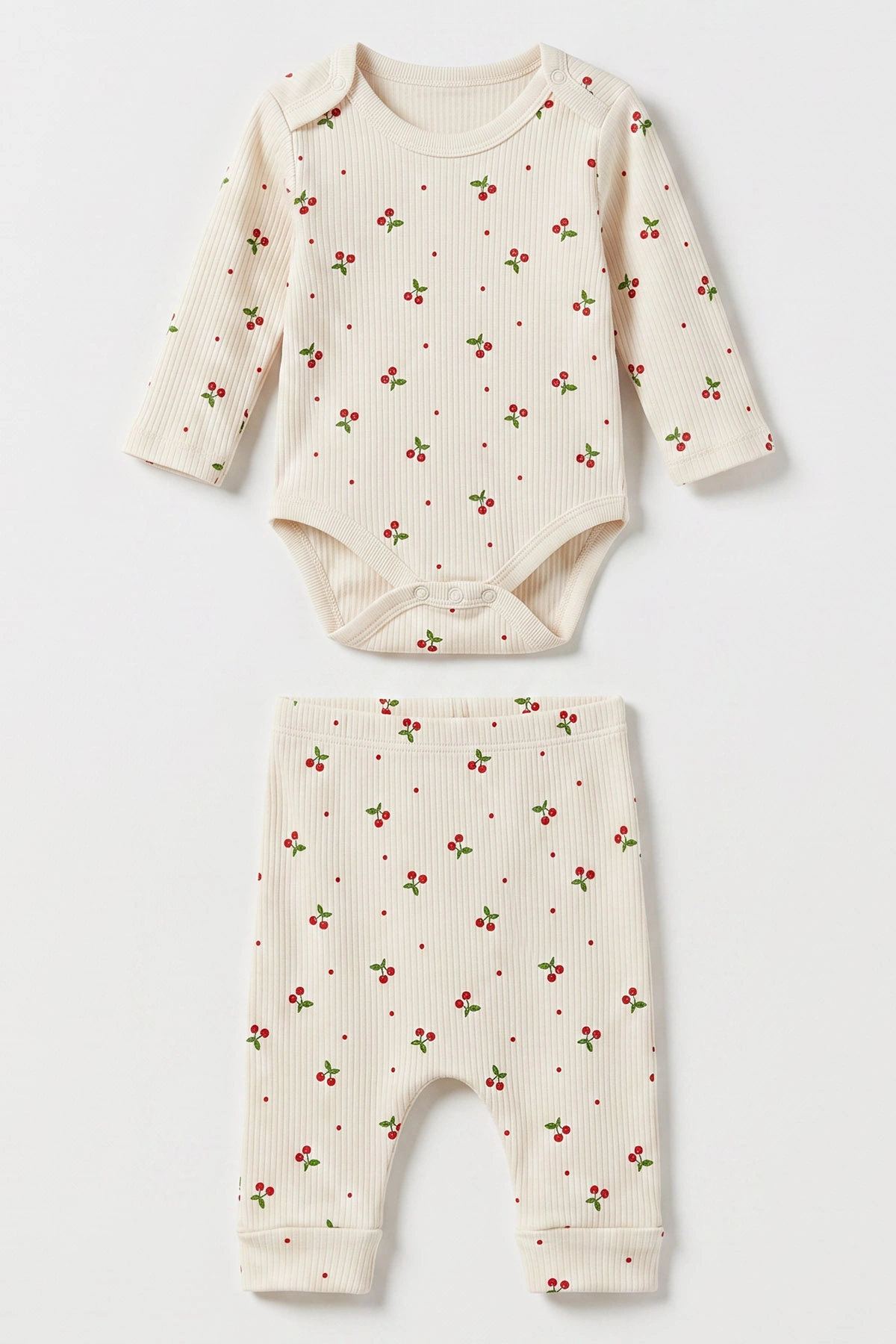 Ekru (0-9 Ay) Minik Kiraz Baskılı    Kız Bebek Takım 480485