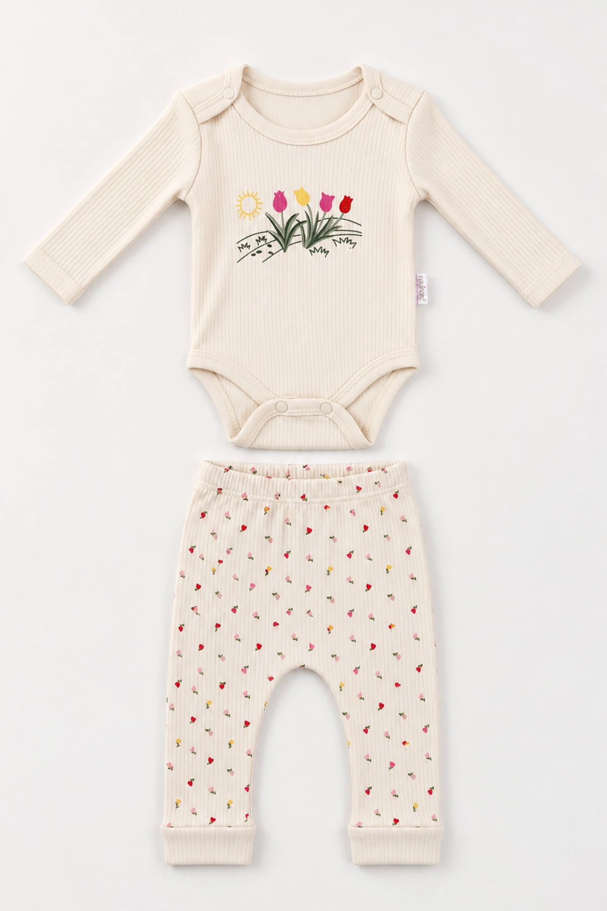 Ekru (0-9 Ay) Minik Lale Baskılı    Kız Bebek Takım 480486