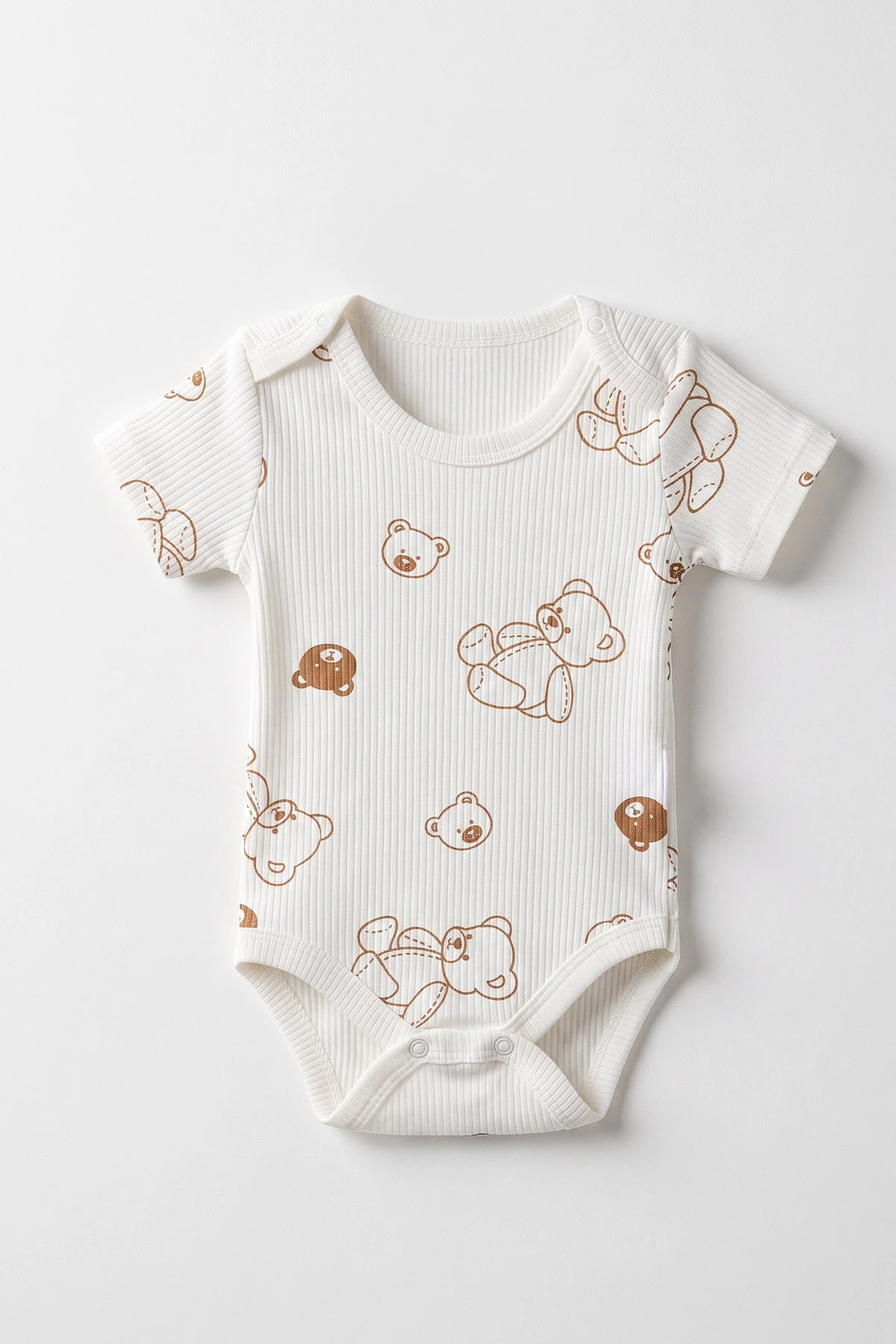 Ekru (0-9 Ay )  Raporlu Ayıcık Baskılı Kısa Kol  Bebek & Çocuk Çıtçıtlı Badi 480423