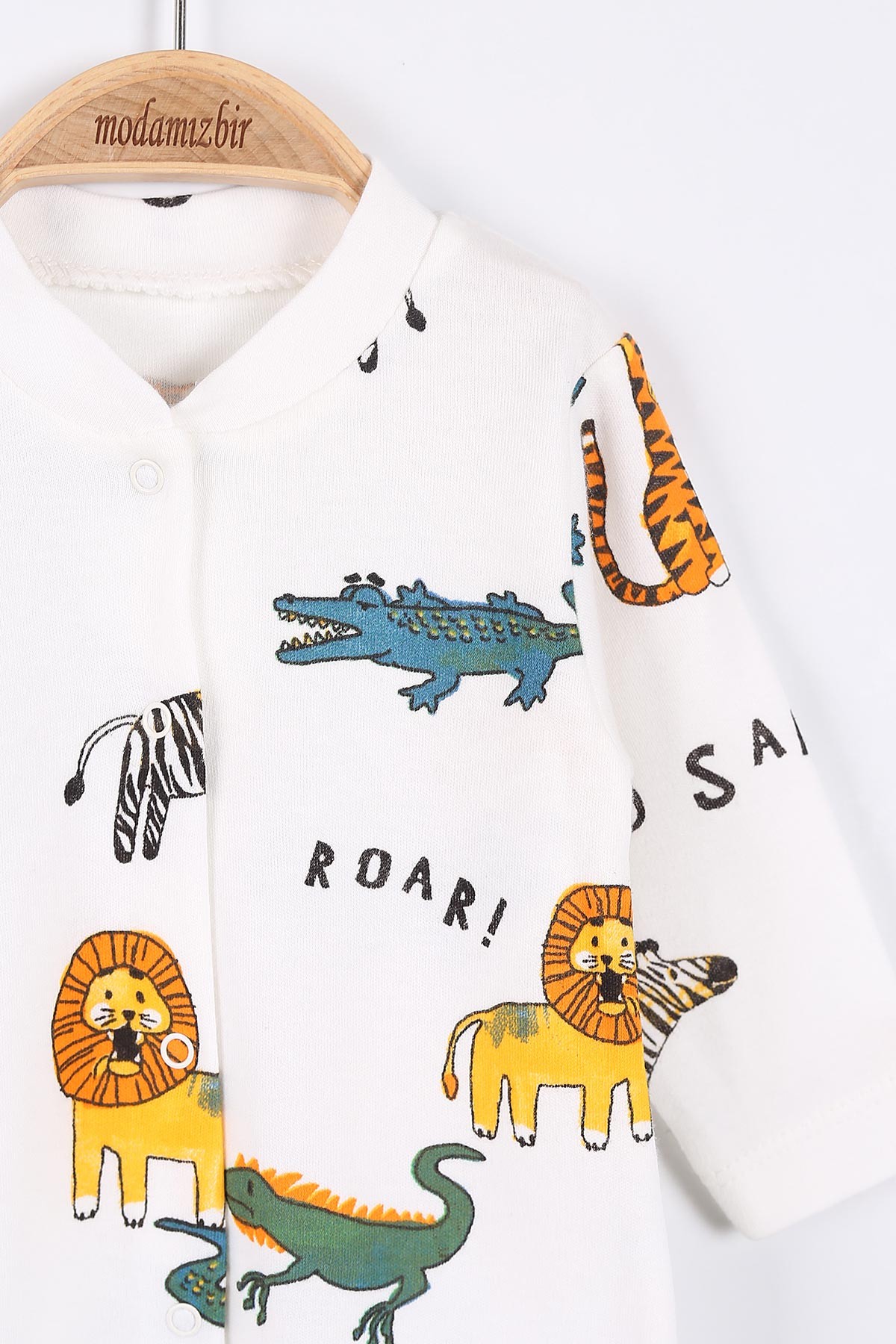 Ekru (0-9 Ay) Roar Safari Hayvanlar Baskılı Erkek Bebe Tulum 174300