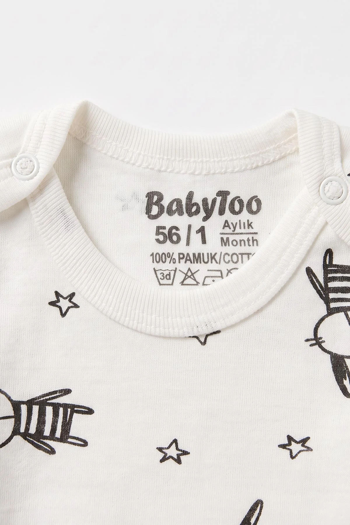 Ekru (0-9 Ay) Yıldızlı Tavşan  Desenli Bebek Çıtçıtlı Badi 482299