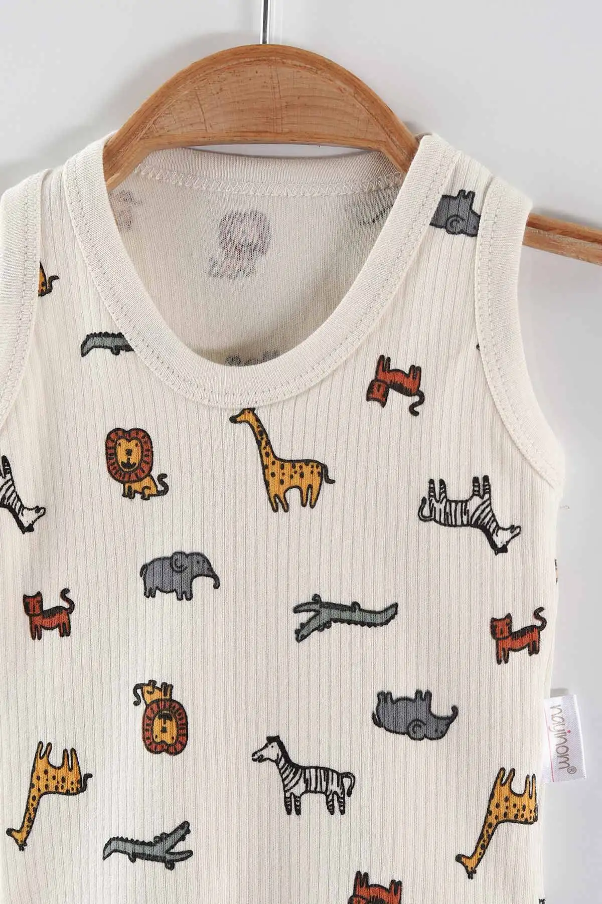 Ekru (0-9 Ay)Sevimli Hayvanlar Desenli Sıfır Kol Bebek Çıtçıtlı Badi 442015