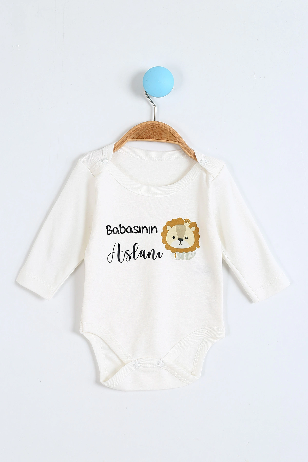 Ekru (1-12 Ay) Babasının Aslanı Baskılı Bebe Badi 300393