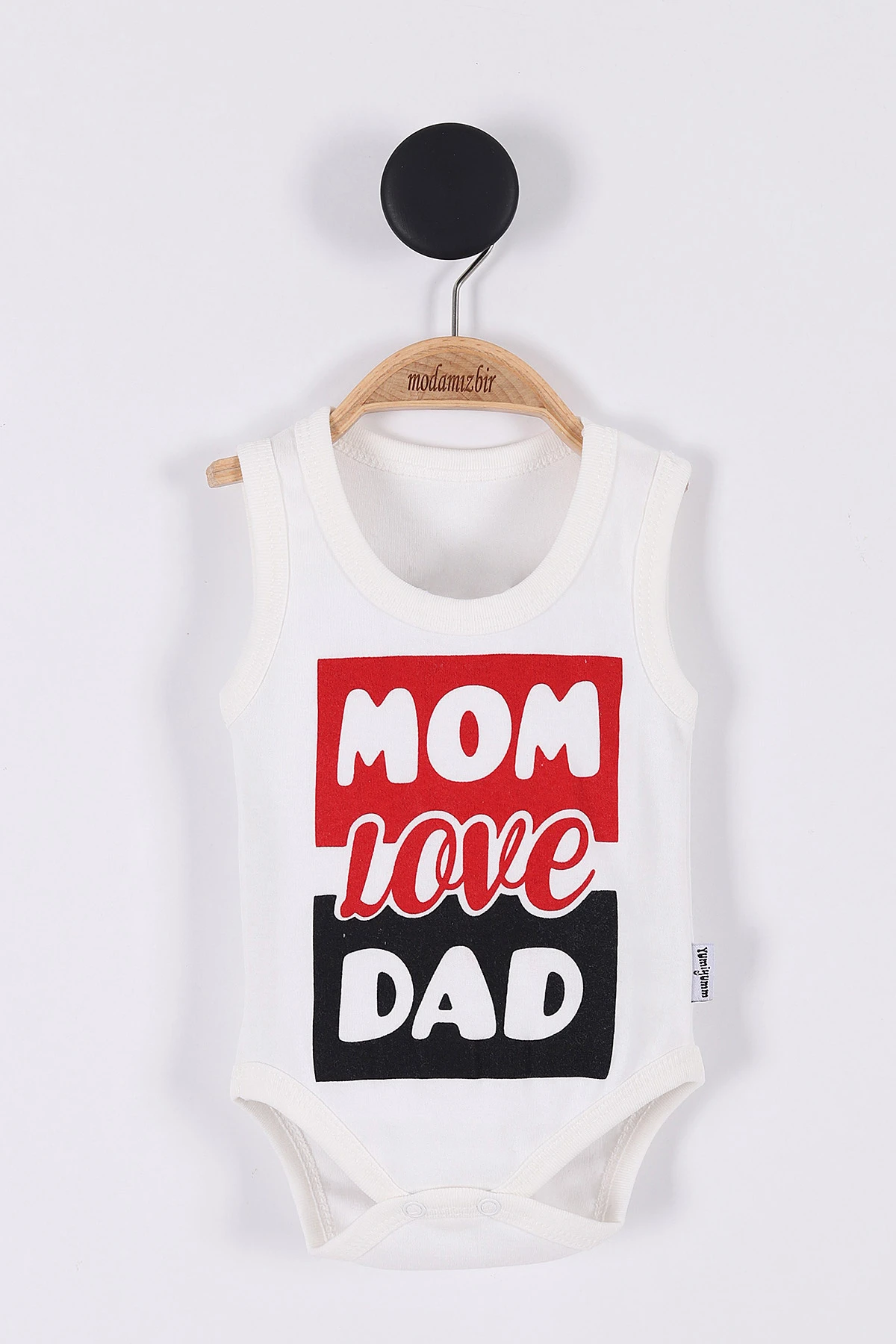 Ekru (1-12 Ay) Mom Dad Baskılı Sıfır Kollu  Bebe Badi 261403