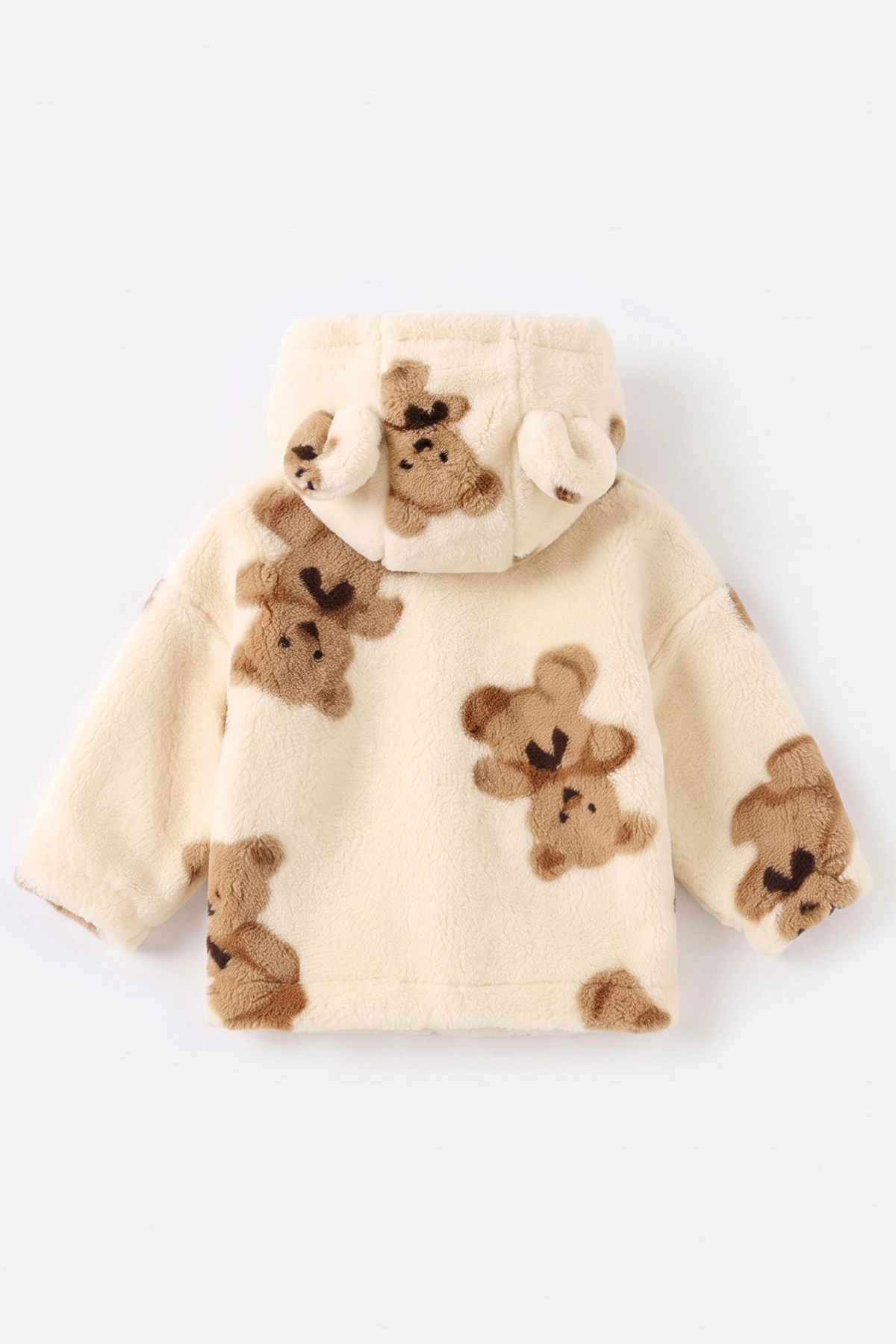 Ekru (1-3 Yaş) Ayıcık Desenli Kapüşonlu Polar Kız Çocuk&Bebek Hırka 495941