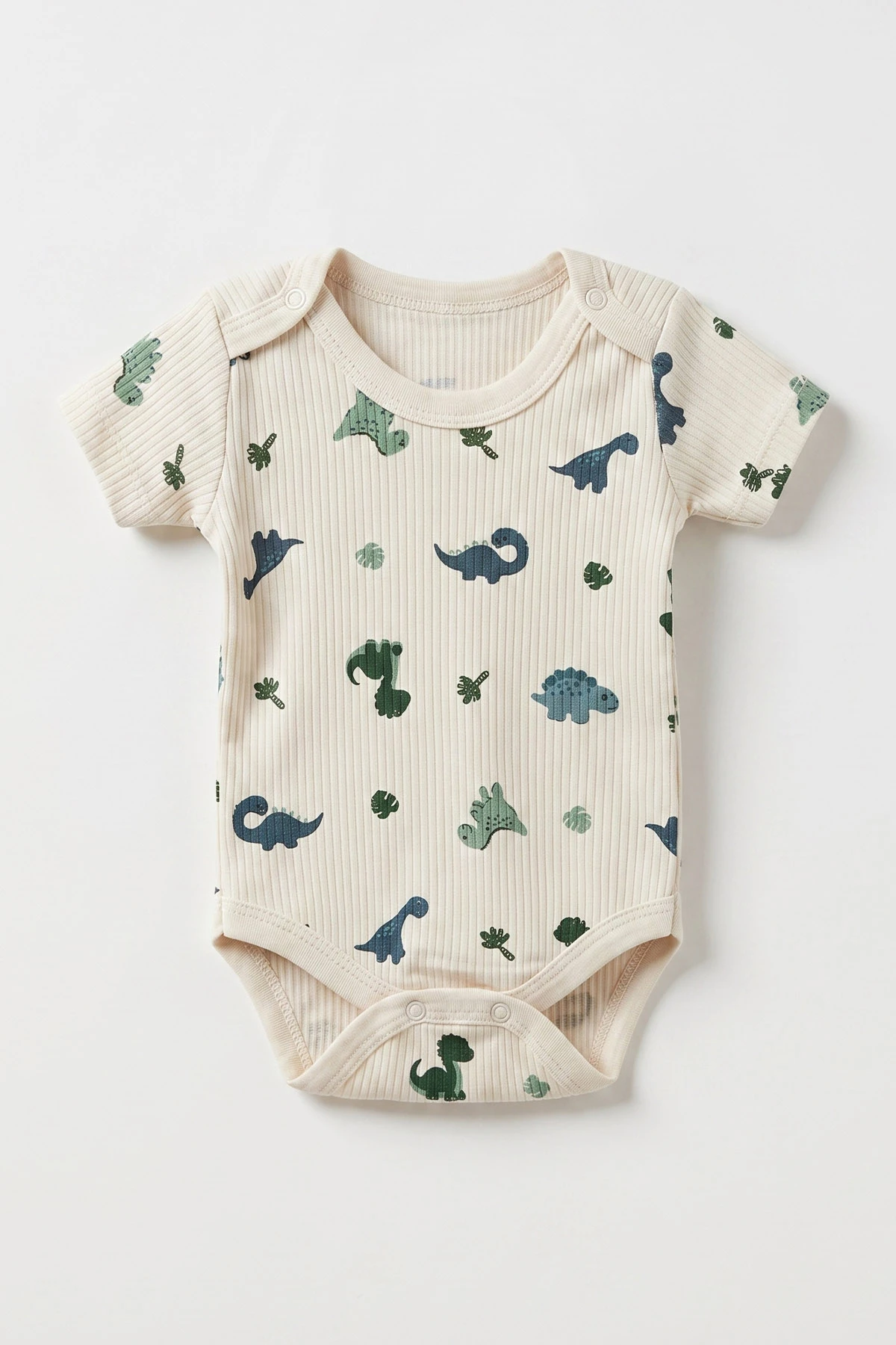 Ekru (1-3 Yaş) Dinozor Desenli Kısa Kol Erkek Bebek & Çocuk Çıtçıtlı Badi 480395
