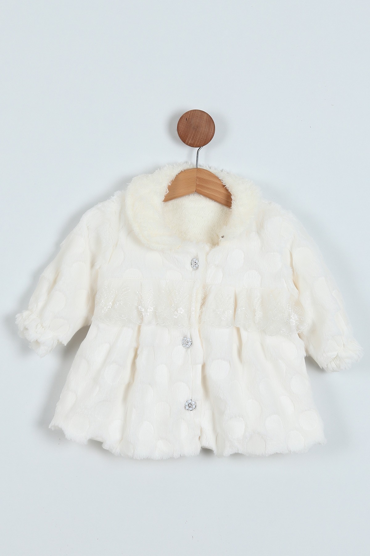 Ekru (1-3 Yaş) Düğmeli Kürklü Kız Bebe Mont 223320