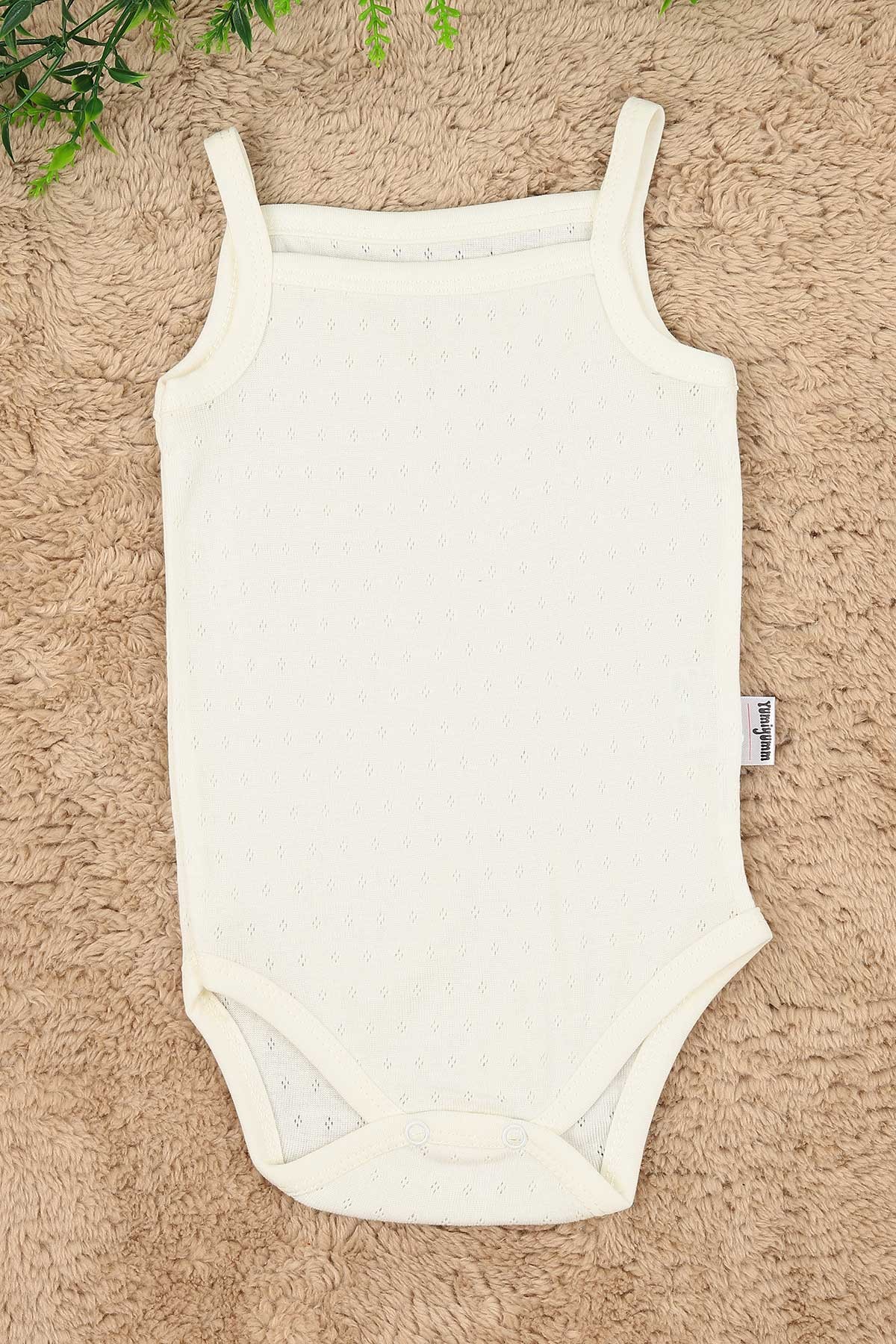 Ekru (1-3 Yaş) Jakarlı İp Askılı Bebe Badi 158714