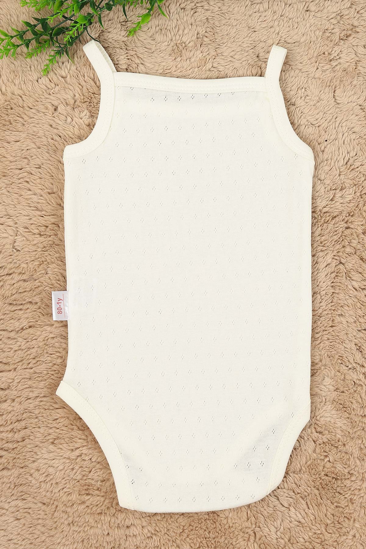 Ekru (1-3 Yaş) Jakarlı İp Askılı Bebe Badi 158714