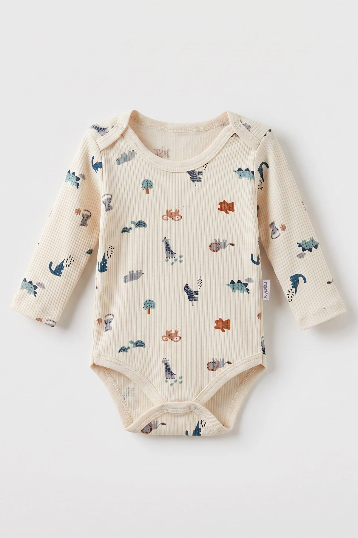 Ekru (1-3 Yaş)Safari Baskılı   Uzun Kollu  Erkek Bebek & Çocuk Çıtçıtlı Badi 480311