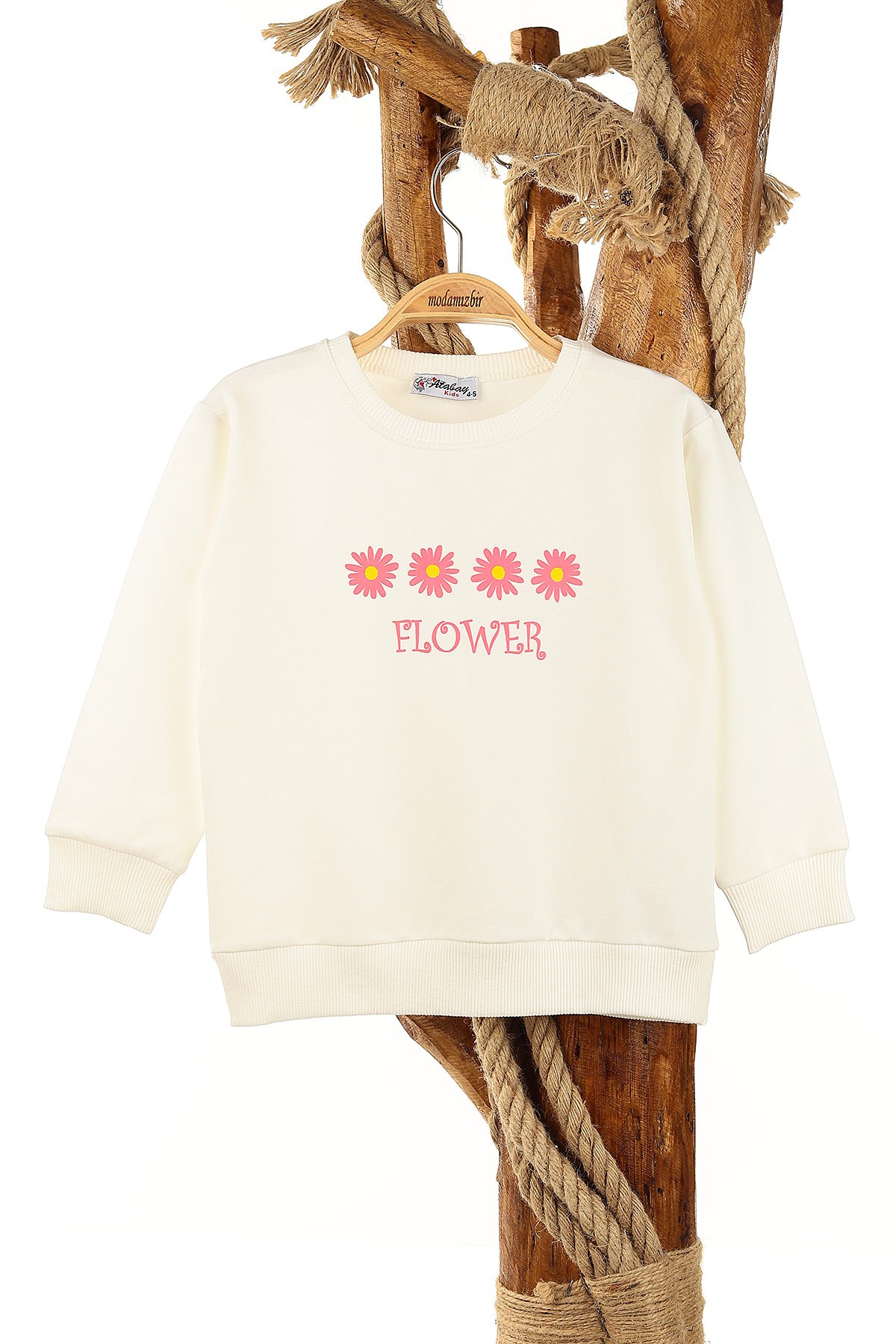 Ekru (1-4 Yaş) Flower Papatya Baskılı Kız Bebe Sweat 155250