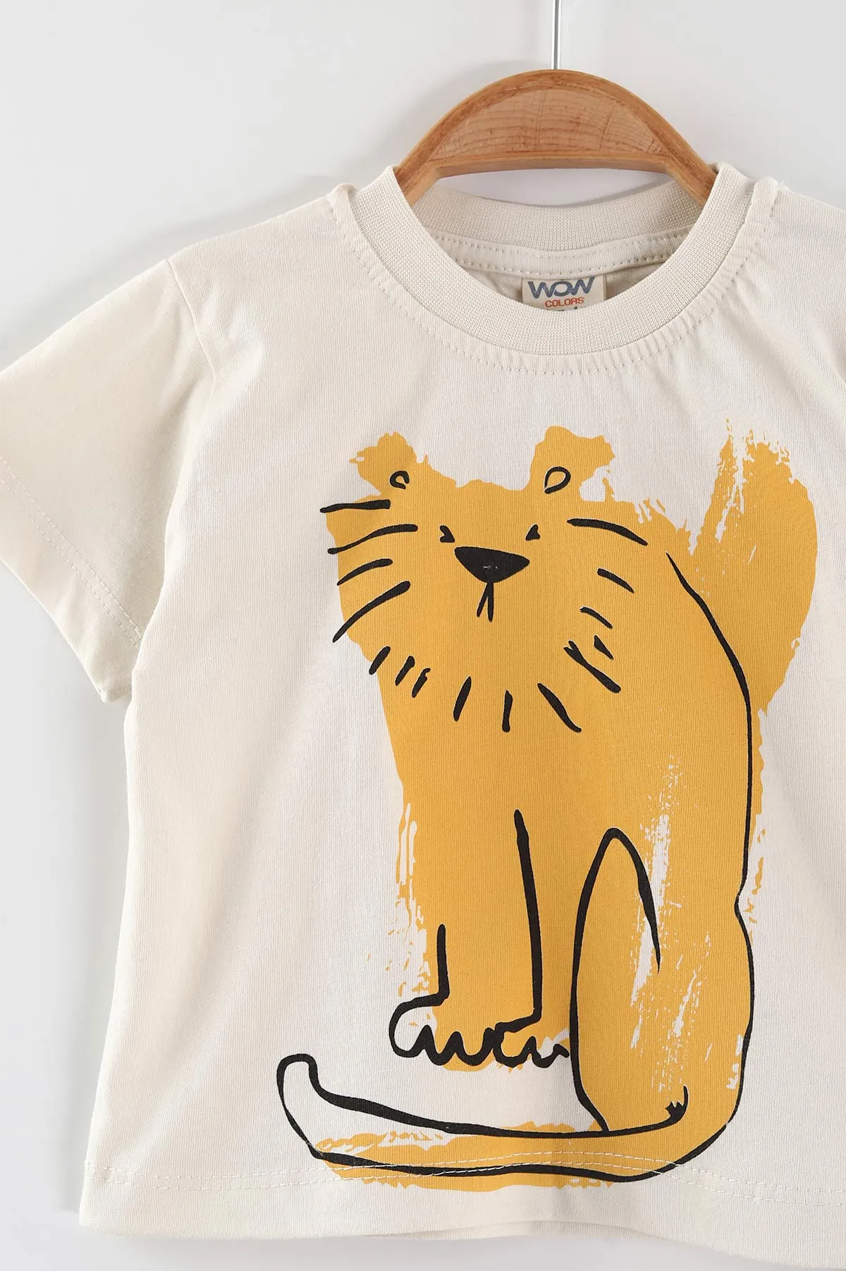 Ekru (1-4 Yaş) Kaplan Baskılı Süprem Tişörtlü Örgü Şortlu Erkek Çocuk Yazlık Takım 448097