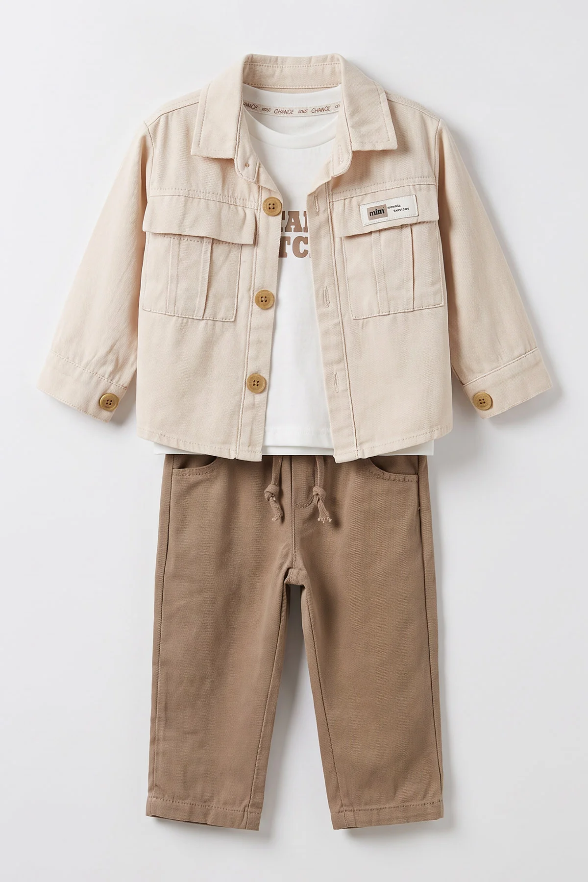 Ekru (1-4 Yaş)Cebi Nakışlı Gabardin Ceketli Erkek Çocuk&Bebek 3'lü Takım 501397