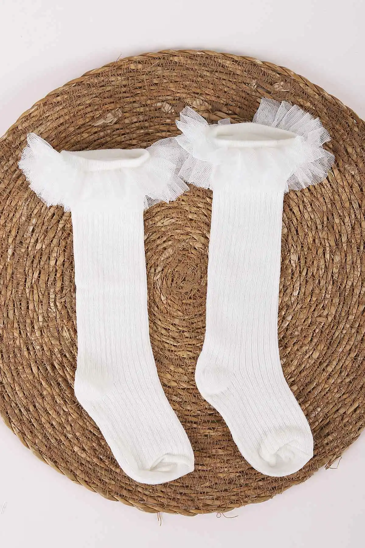 Ekru (1-6 Yaş )Tütülü Diz Altı Kız Bebek&Çocuk Çorap 454540