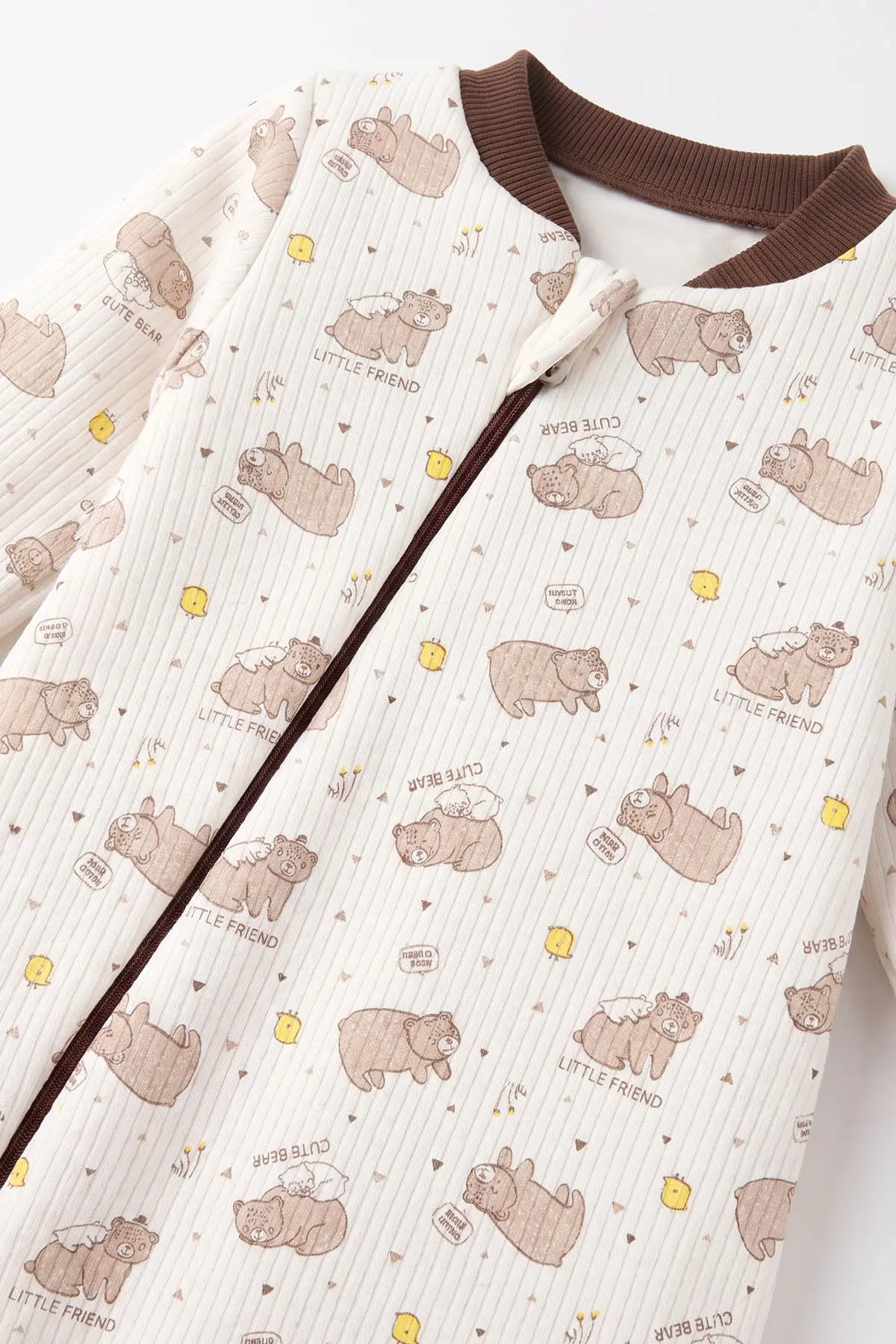 Ekru (2-6 Yaş) Ayıcık Desenli Çapraz Fermuarlı Erkek Çocuk Uyku Tulumu 492460