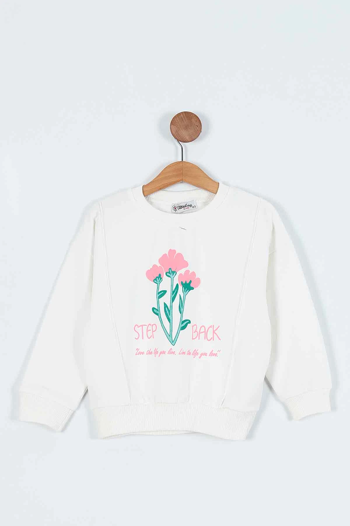 Ekru (2-6 Yaş)  Çicek Baskılı Kız Çocuk Sweatshirt 236268