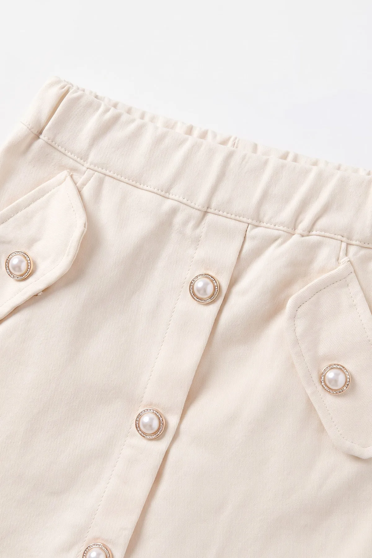 Ekru (2-6 Yaş) Gabardin Şort Etekli  Peluş Yelekli Kız Çocuk 3'lü Takım 491158