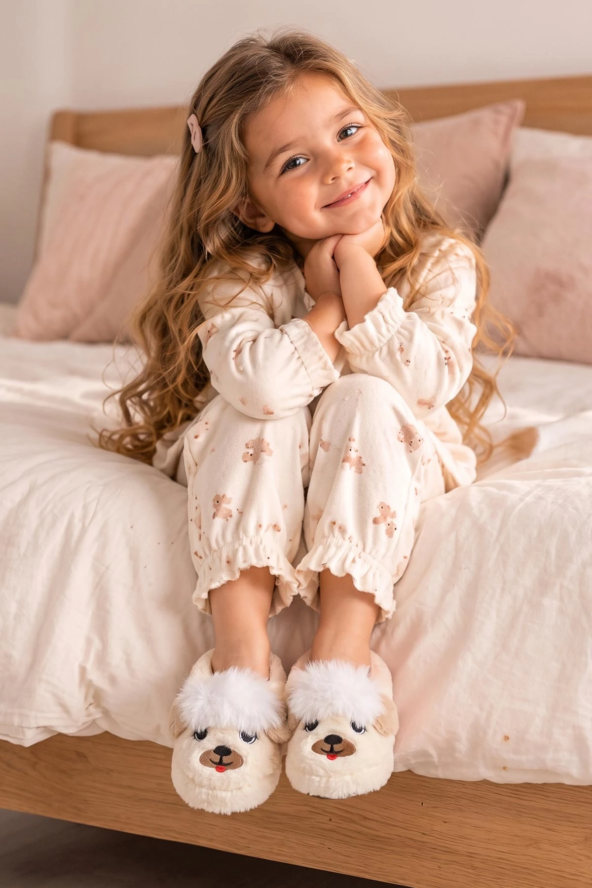 Ekru ( 25 - 30 )Peluş Figürlü Çocuk Panduf 498634