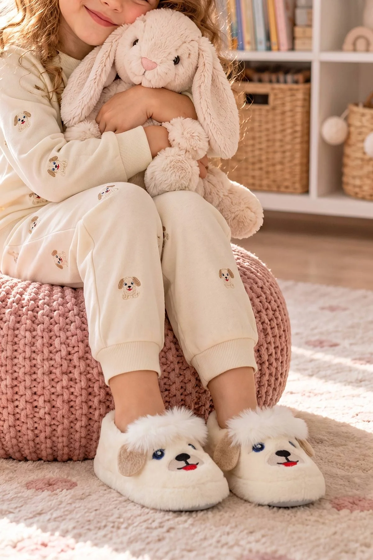 Ekru ( 25 - 30 ) Peluş Figürlü Kız Çocuk Panduf 496279