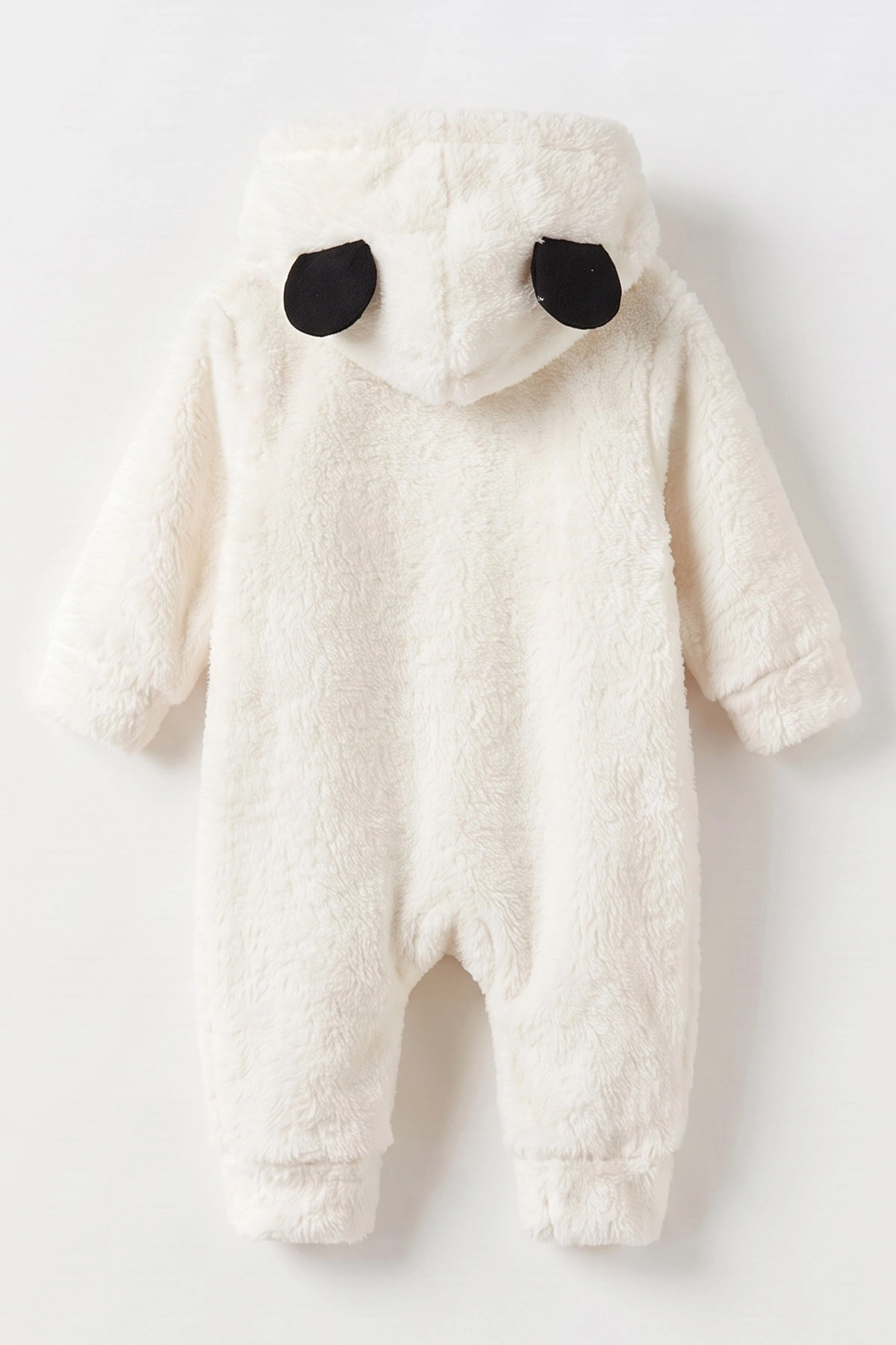 Ekru (3-12 Ay) Karakter Nakışlı  Kapüşonlu Peluş Kız Bebek Tulum 495676