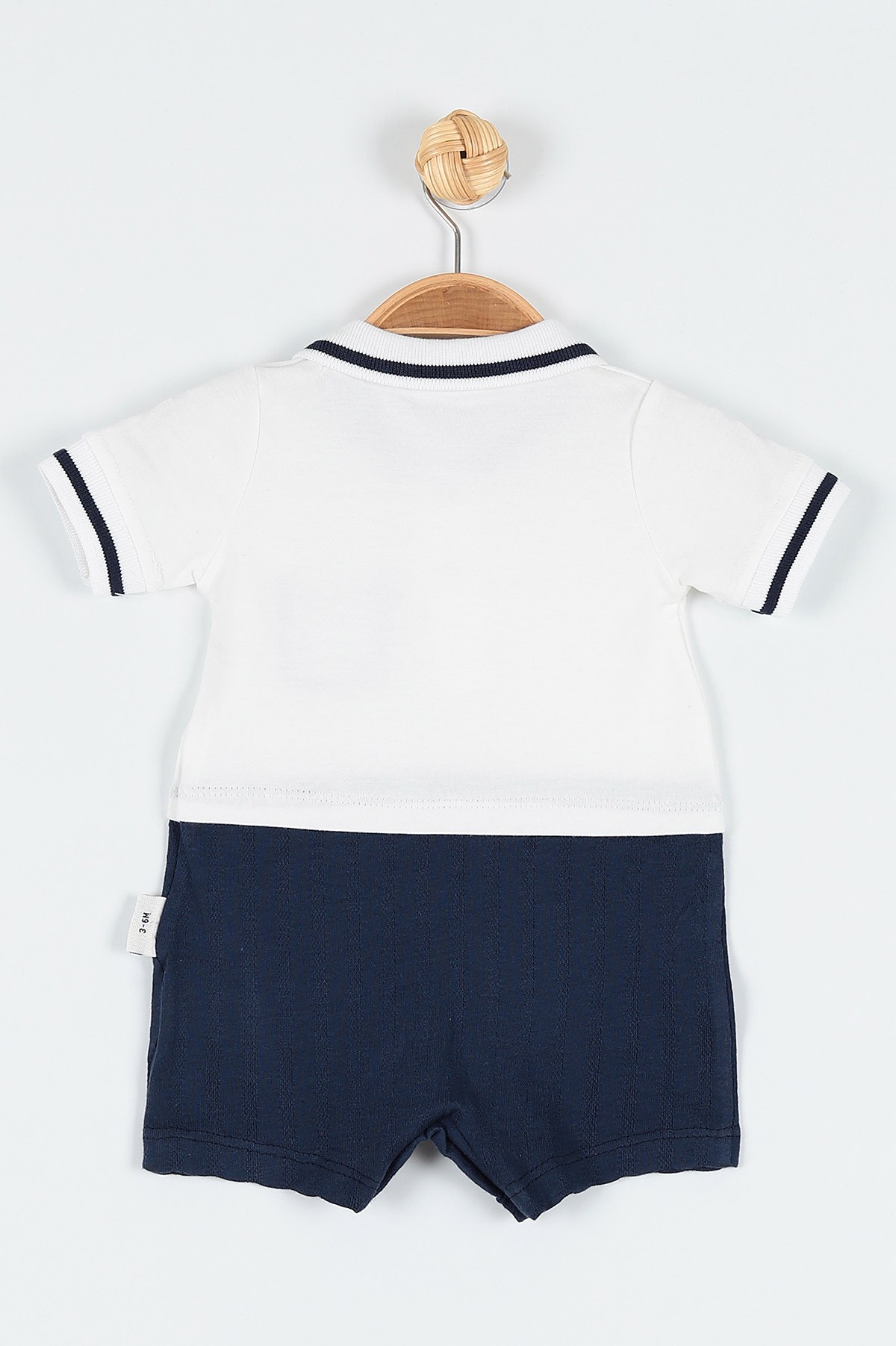 Ekru (3-15 Ay) Çizgili Polo Yakalı Cep Detaylı Erkek Bebe Tulum 179741