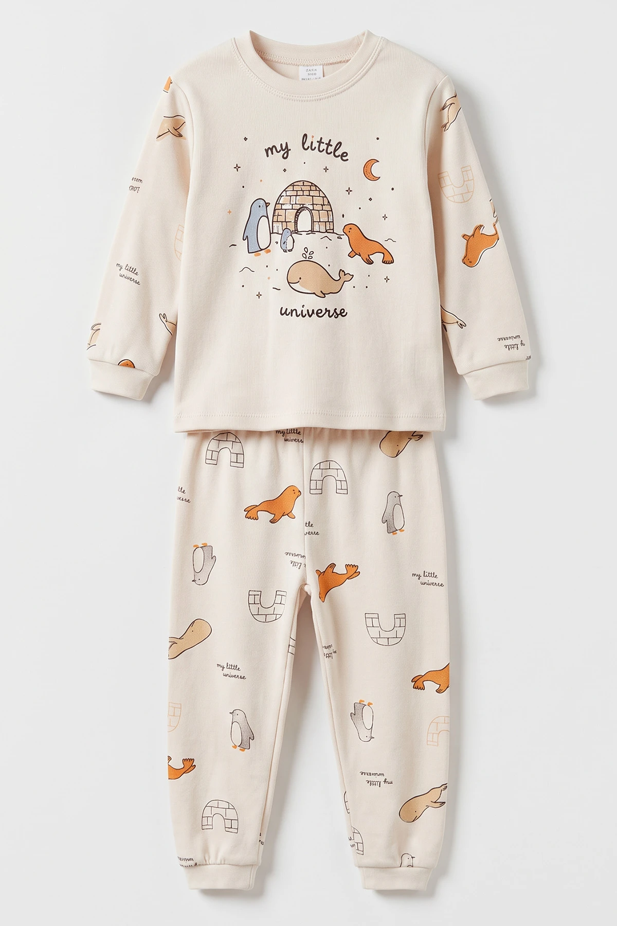 Ekru (3-6 Yaş ) Alaska Desenli Penye Erkek Çocuk Pijama Takım 500344
