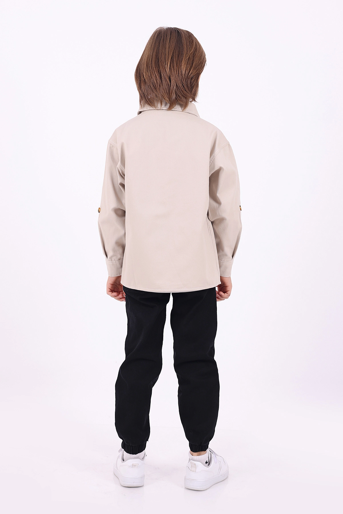 Ekru (5-14 Yaş) Çift Cepli Oversize Kalıp Erkek Çocuk Gabardin Gömlek 323440