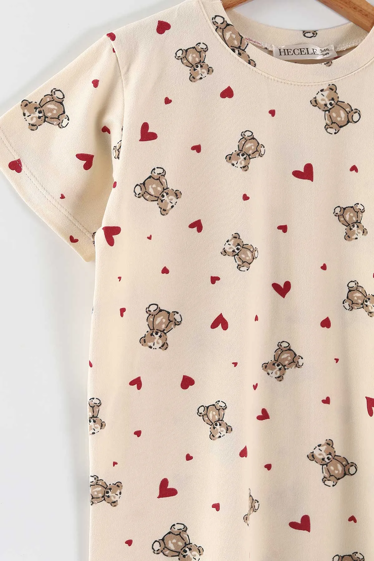 Ekru (4-16 Yaş)Ayıcık Desenli Kız Çocuk Pijama Takım 466319