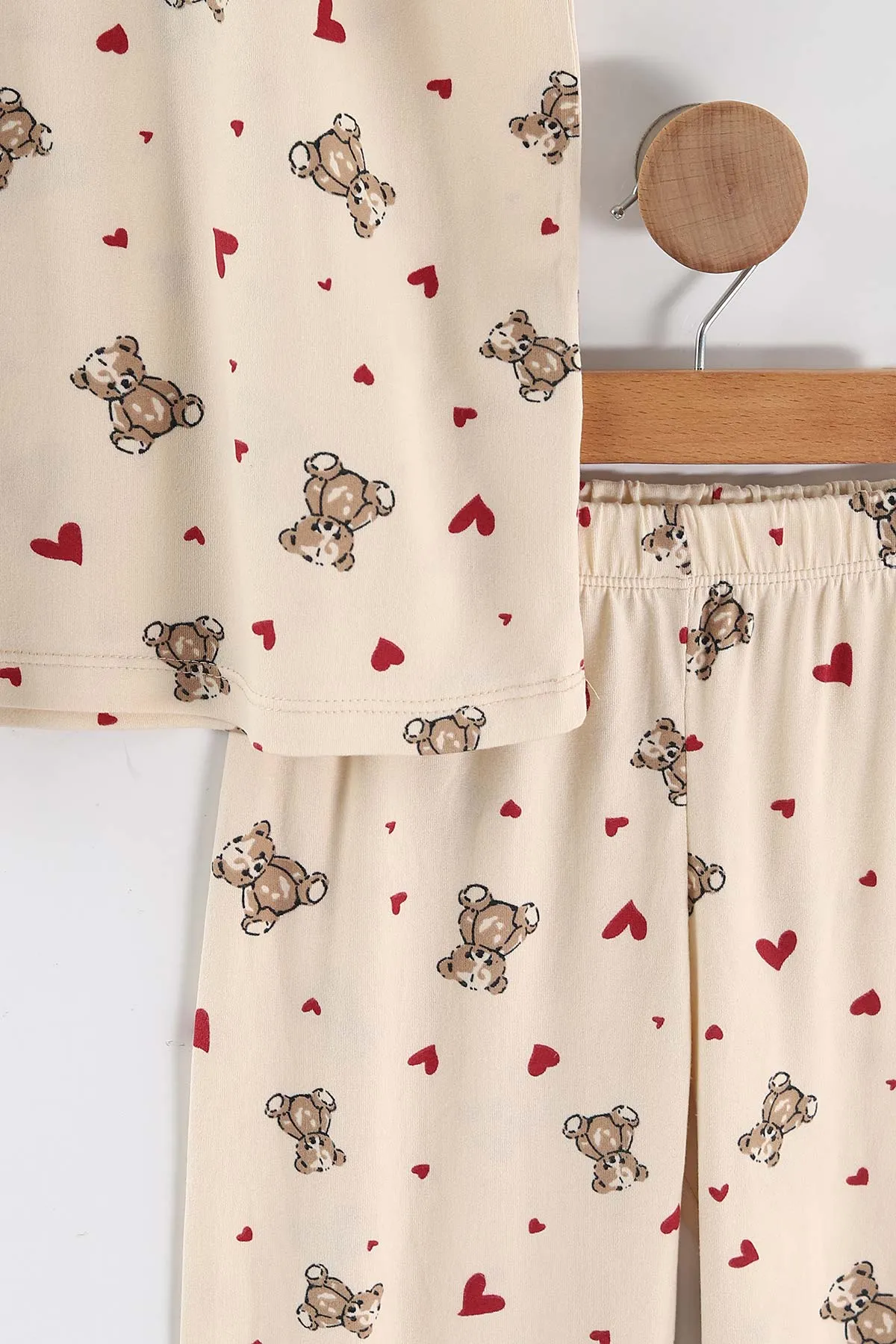 Ekru (4-16 Yaş)Ayıcık Desenli Kız Çocuk Pijama Takım 466319