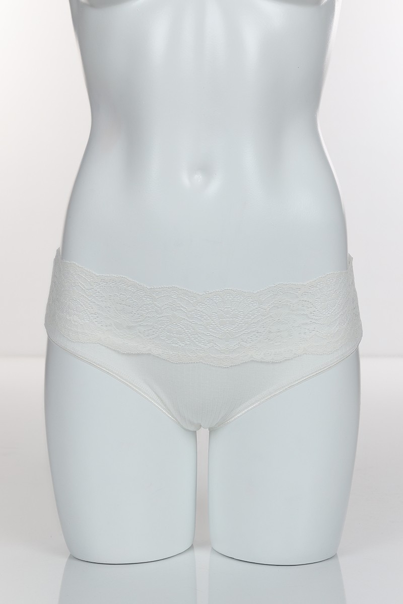 Ekru 4347 Bikini Ön Bel Şerit Bant Alt ve Arka Ribana Pamuk Külot 102296