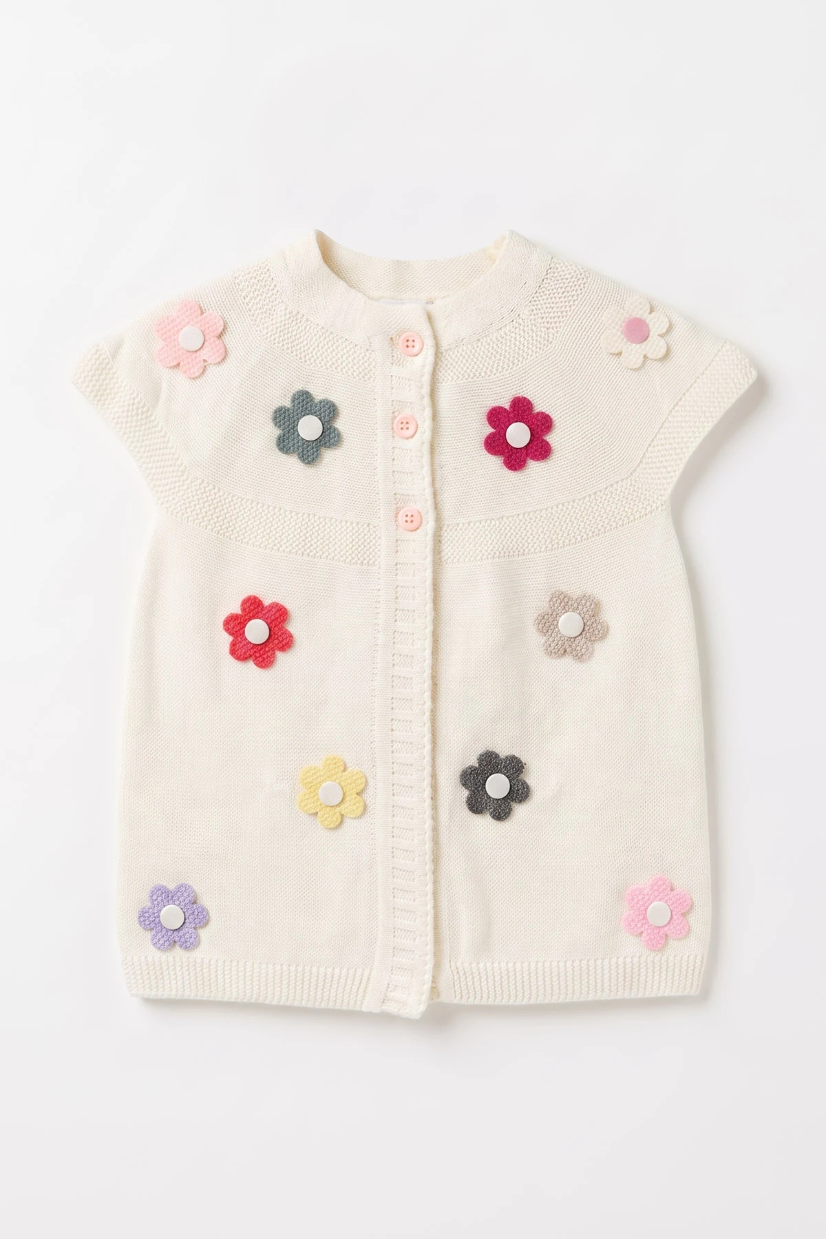 Ekru (5-8 Yaş) Garson Boy Çiçek Motifli Robalı Kız Çocuk Yelek 474193