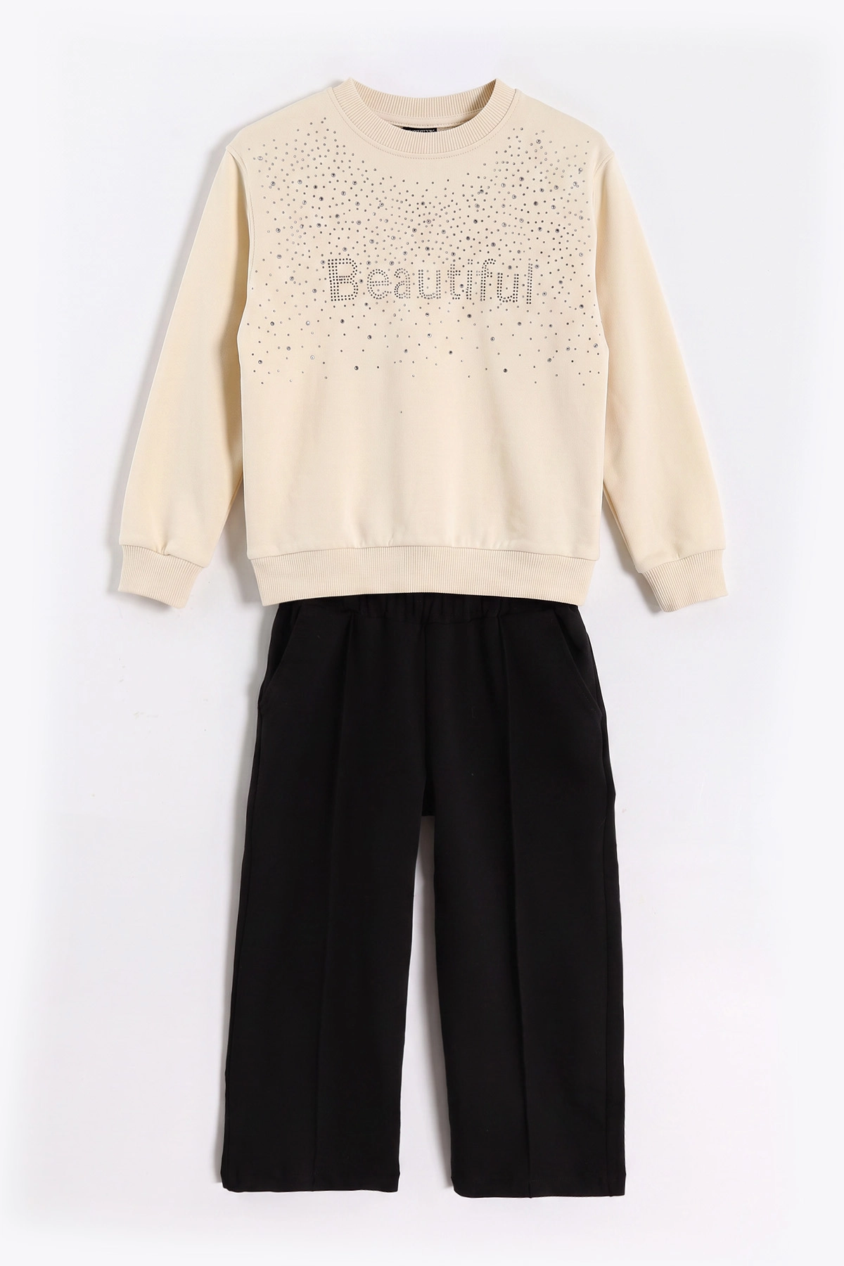 Ekru (6-10 Yaş) Beautiful Taş Baskılı 2 İp Kız Çocuk Mevsimlik Takım 485392