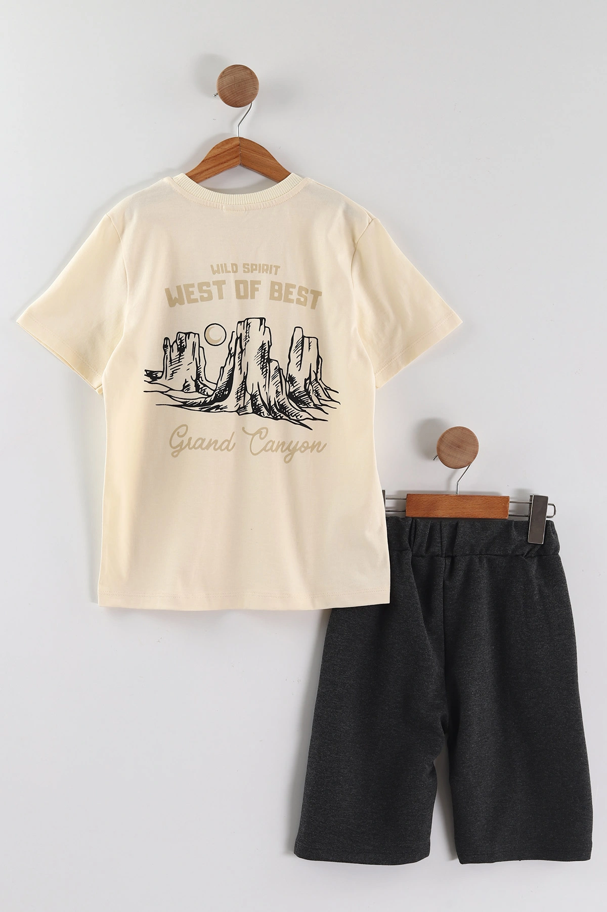 Ekru (6-14 Yaş) Wild West Baskılı Alt Çimalı Şortlu Erkek Çocuk Yazlık Takım 456446