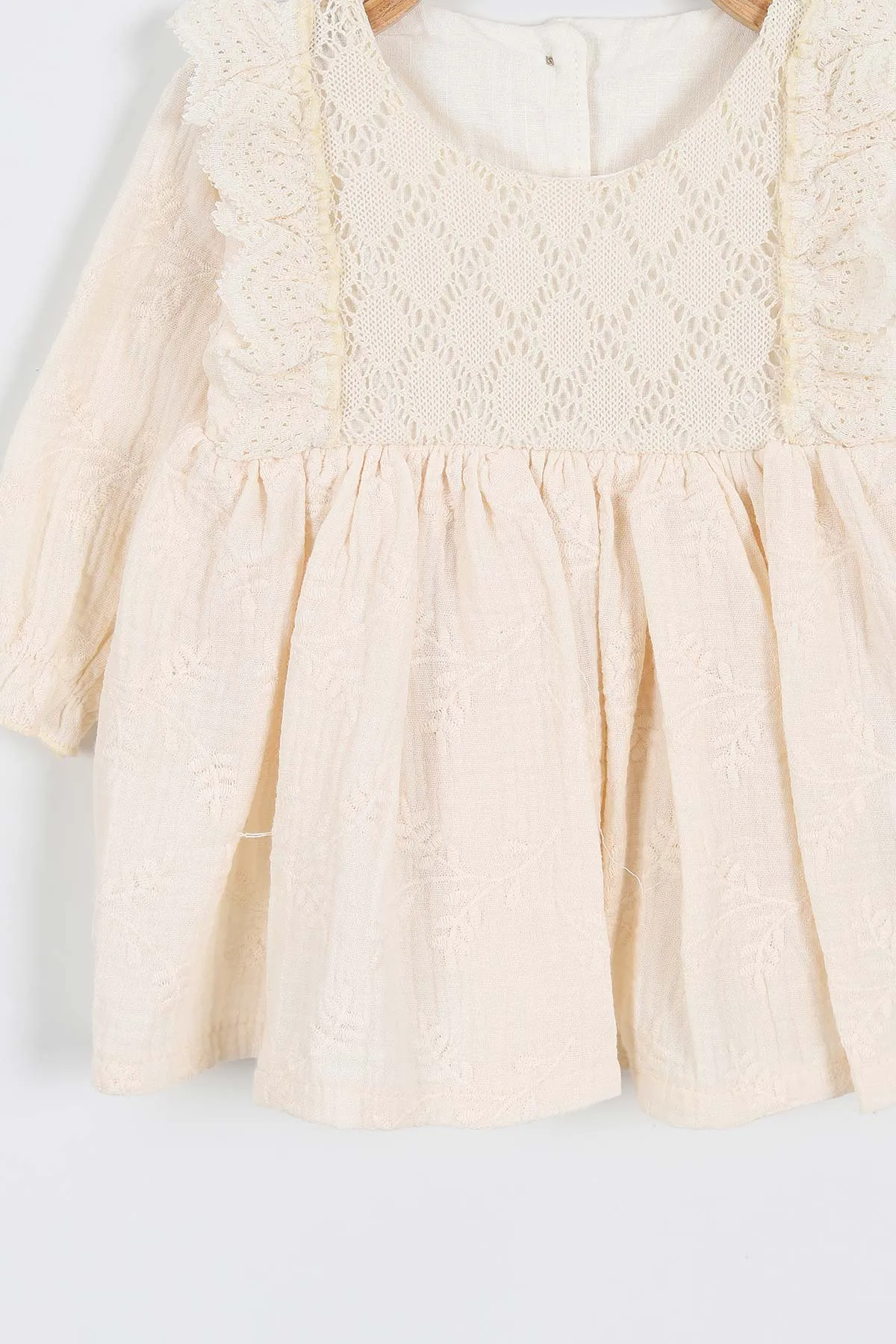 Ekru (6-24 Ay) Güpürlü Müslin Kız Bebek Elbise 339781