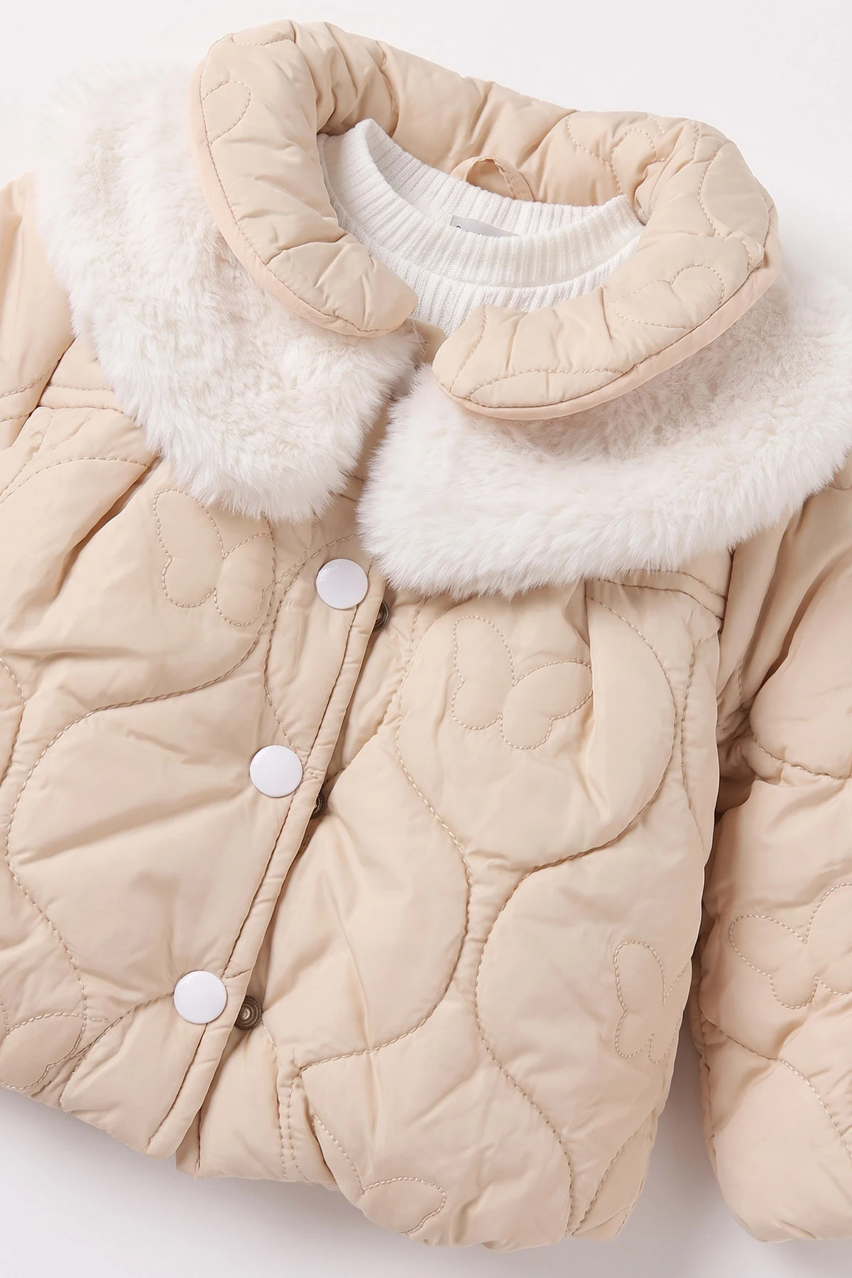Ekru (6-24 Ay) İçi Peluş Montlu Kız Bebek 3'lü Takım 482585
