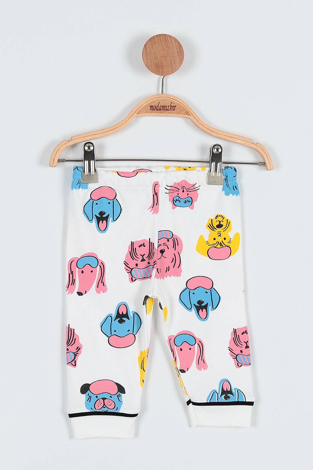 Ekru (6-24 Ay ) Köpek Baskılı Düğme Detaylı Erkek Bebe Pijama Takım 186454